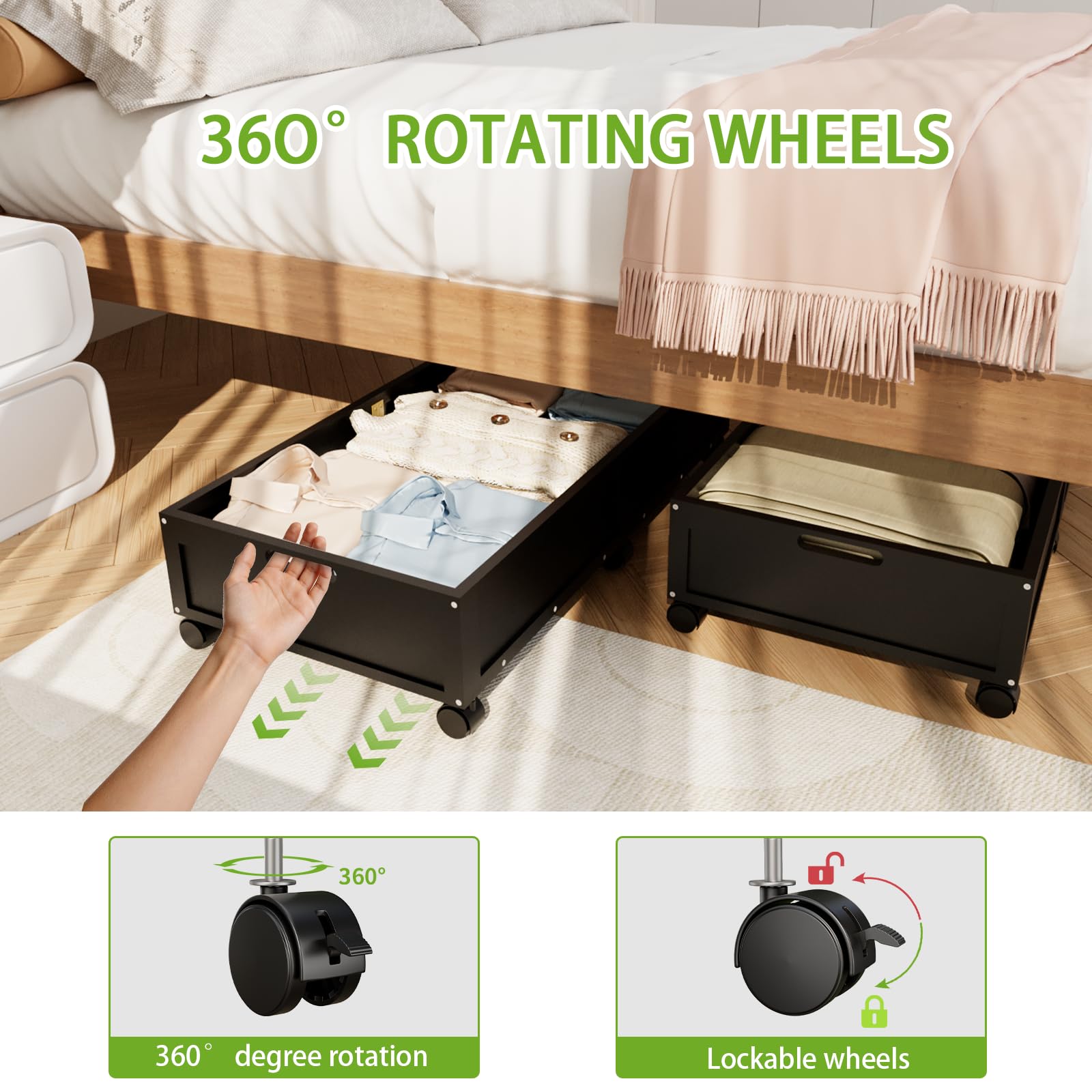 Bamboo Under-Bed Storage Drawers with Wheels – 2 Pack