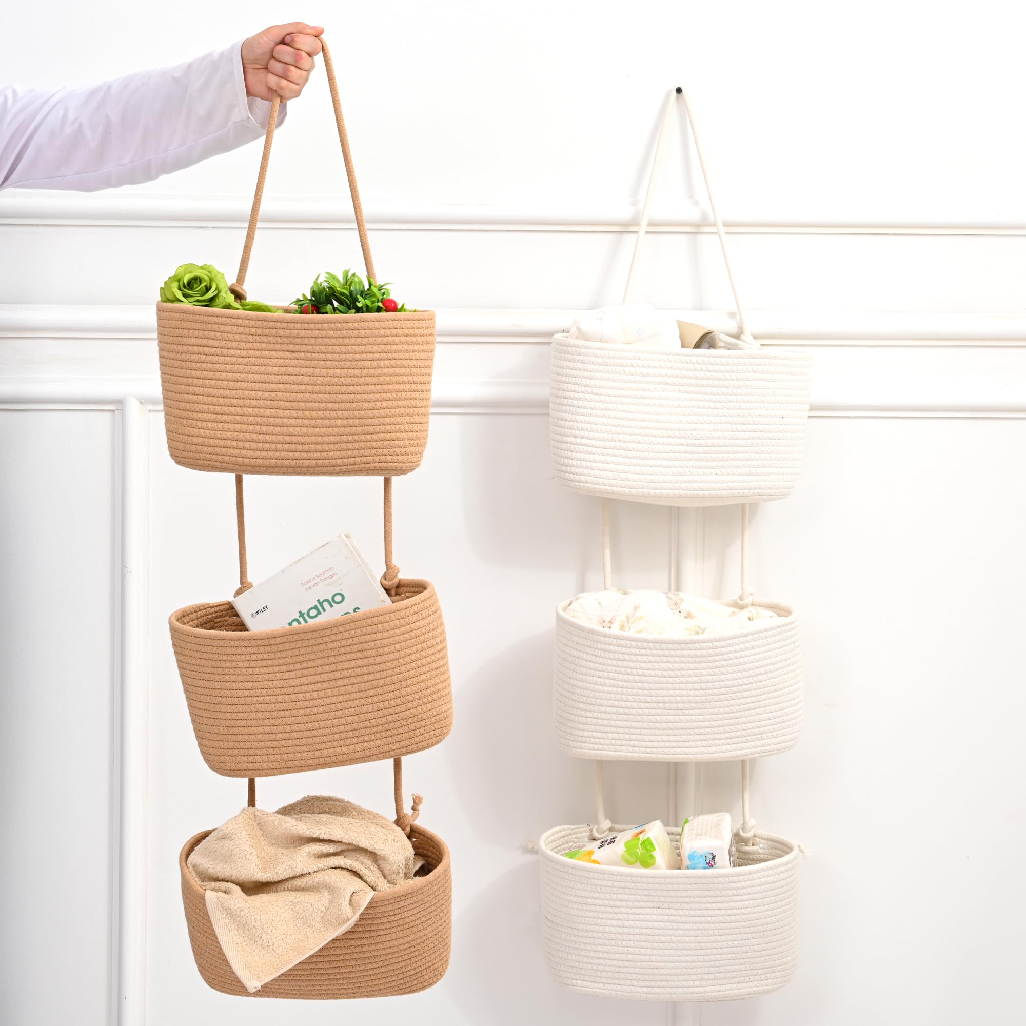 ICERZCZ 3-Tier Hanging Baskets for Organizing Nursery Decor Organization