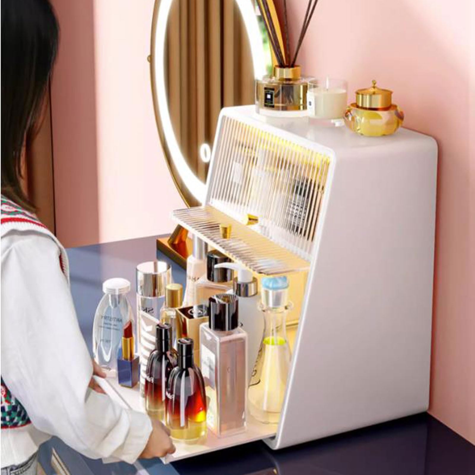 Makeup & Skincare Organizer with Flip Cover and Light
