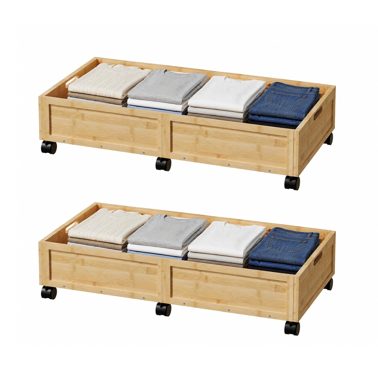 Bamboo Under-Bed Storage Drawers with Wheels – 2 Pack