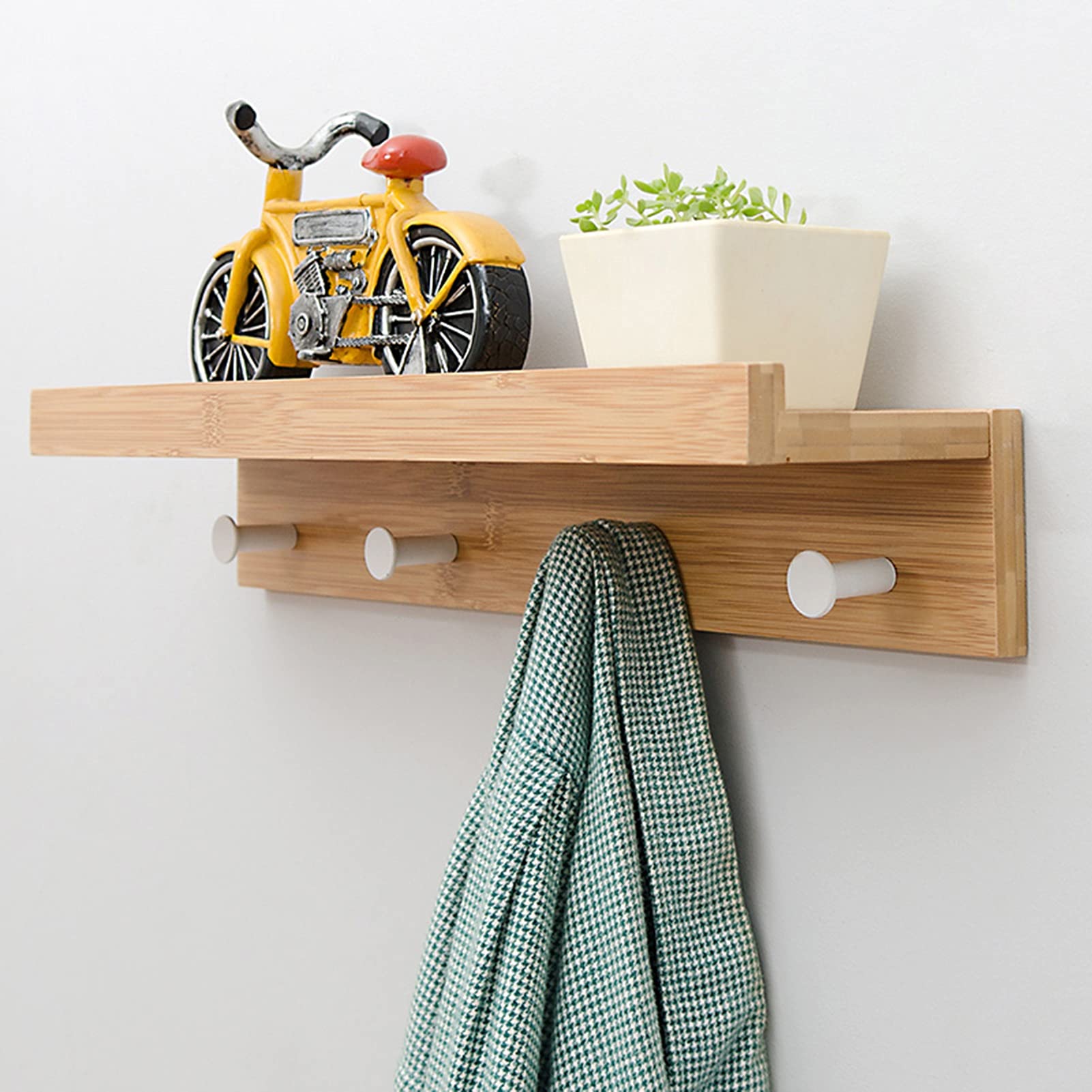 Wall-Mounted Entryway Shelf with 4 Hooks