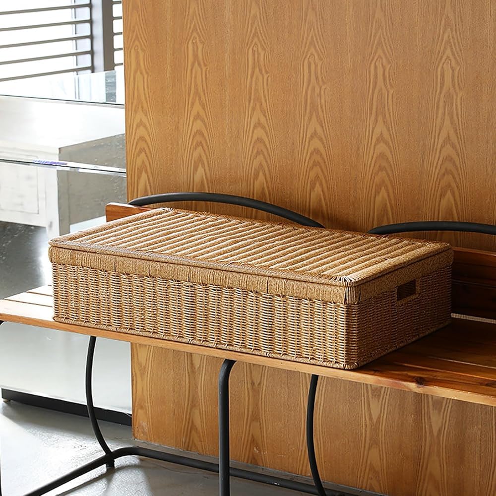 Rectangular Rattan Storage Basket with Lid