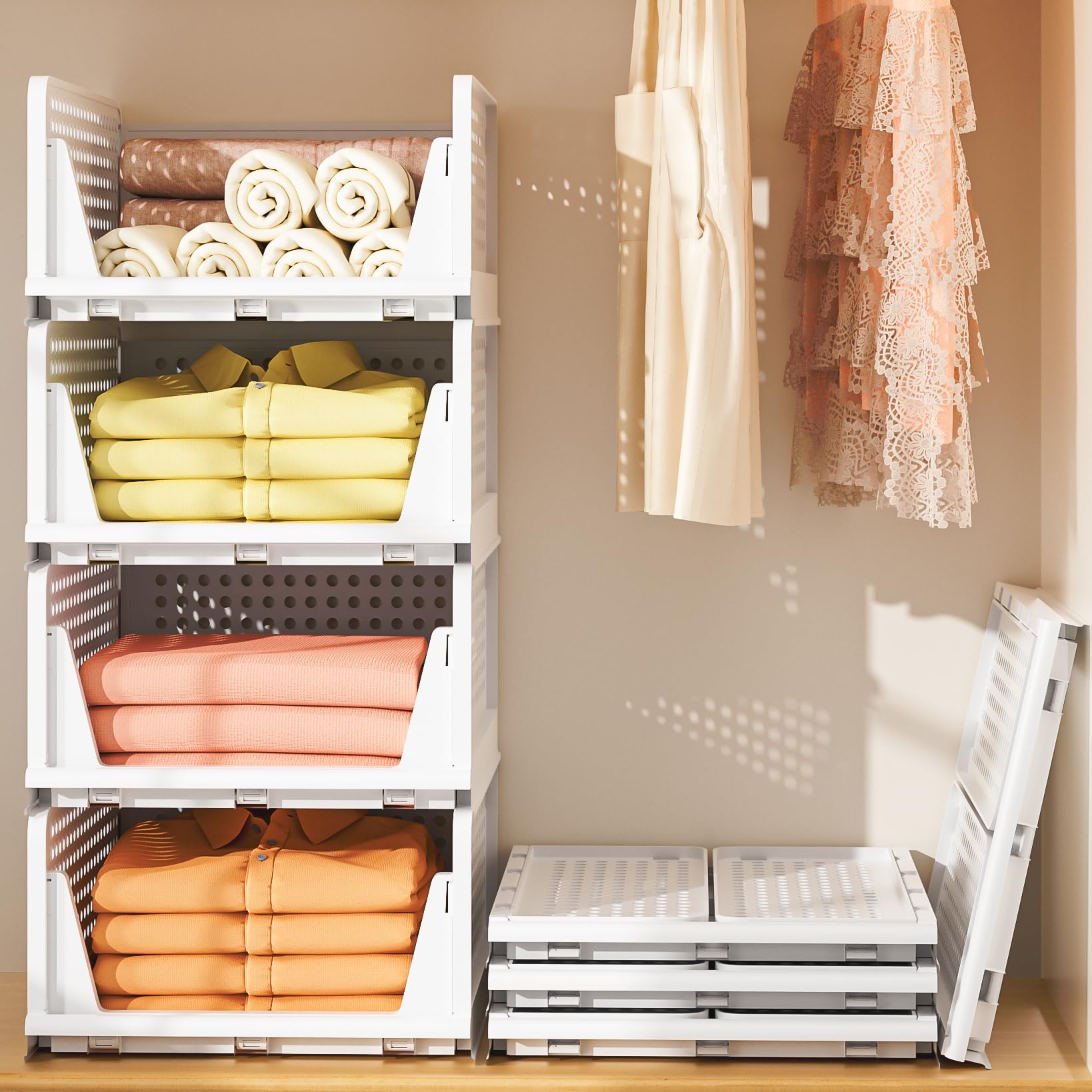 Stackable Pull-Out Closet Storage Drawers – 4 Pack
