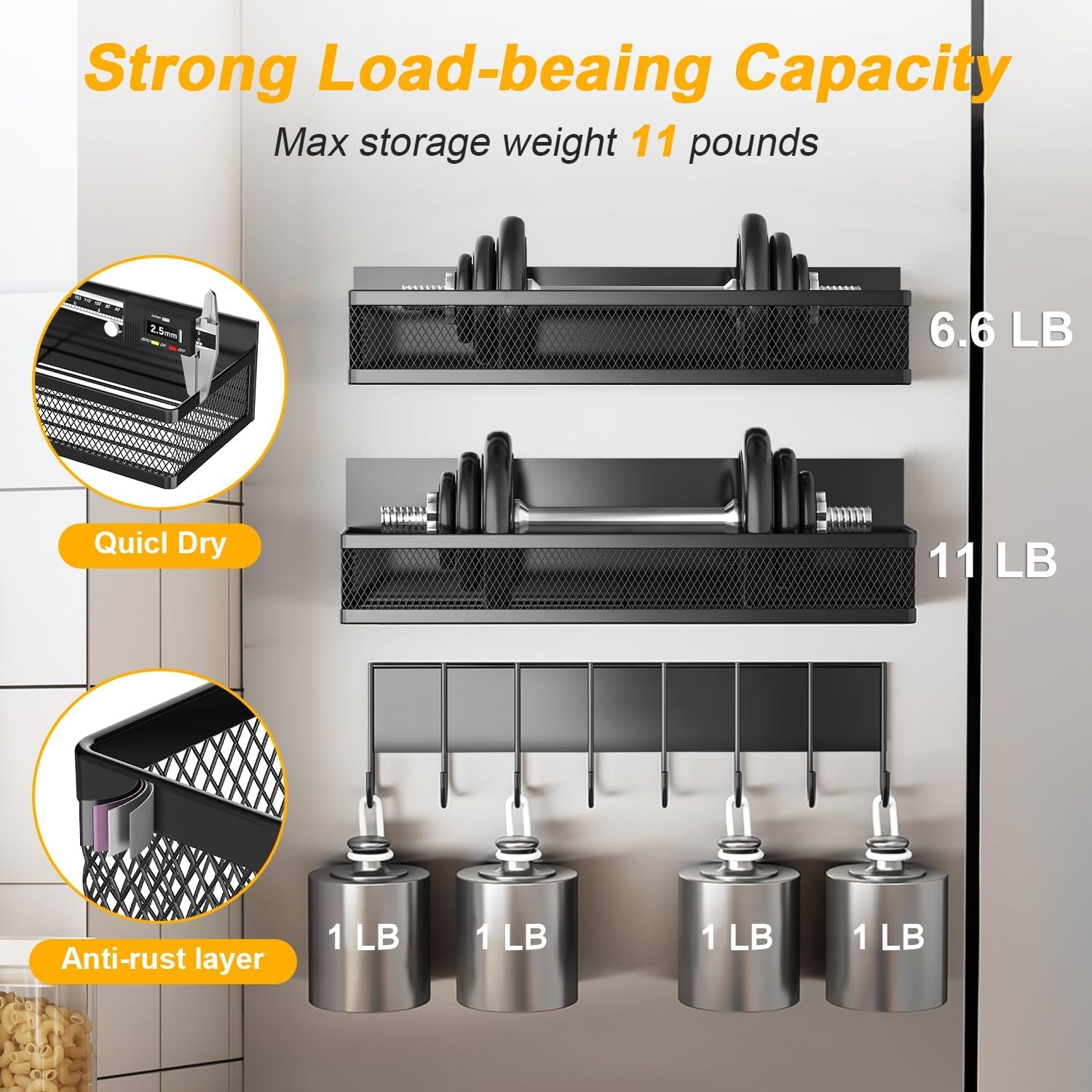 Magnetic Spice Racks with Hooks – 3 Piece Set
