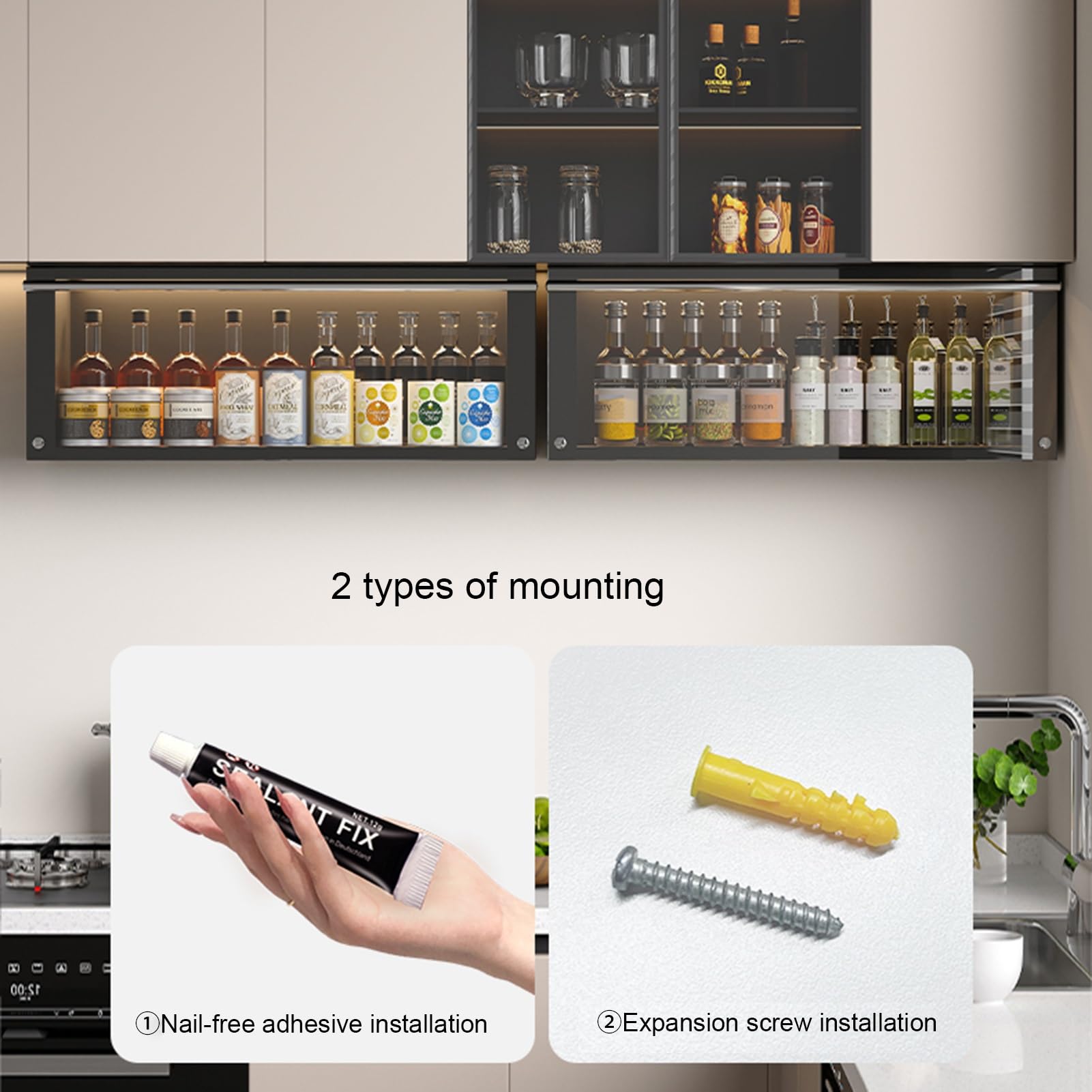 2-Tier Pull-Down Spice Rack with Sensor Light