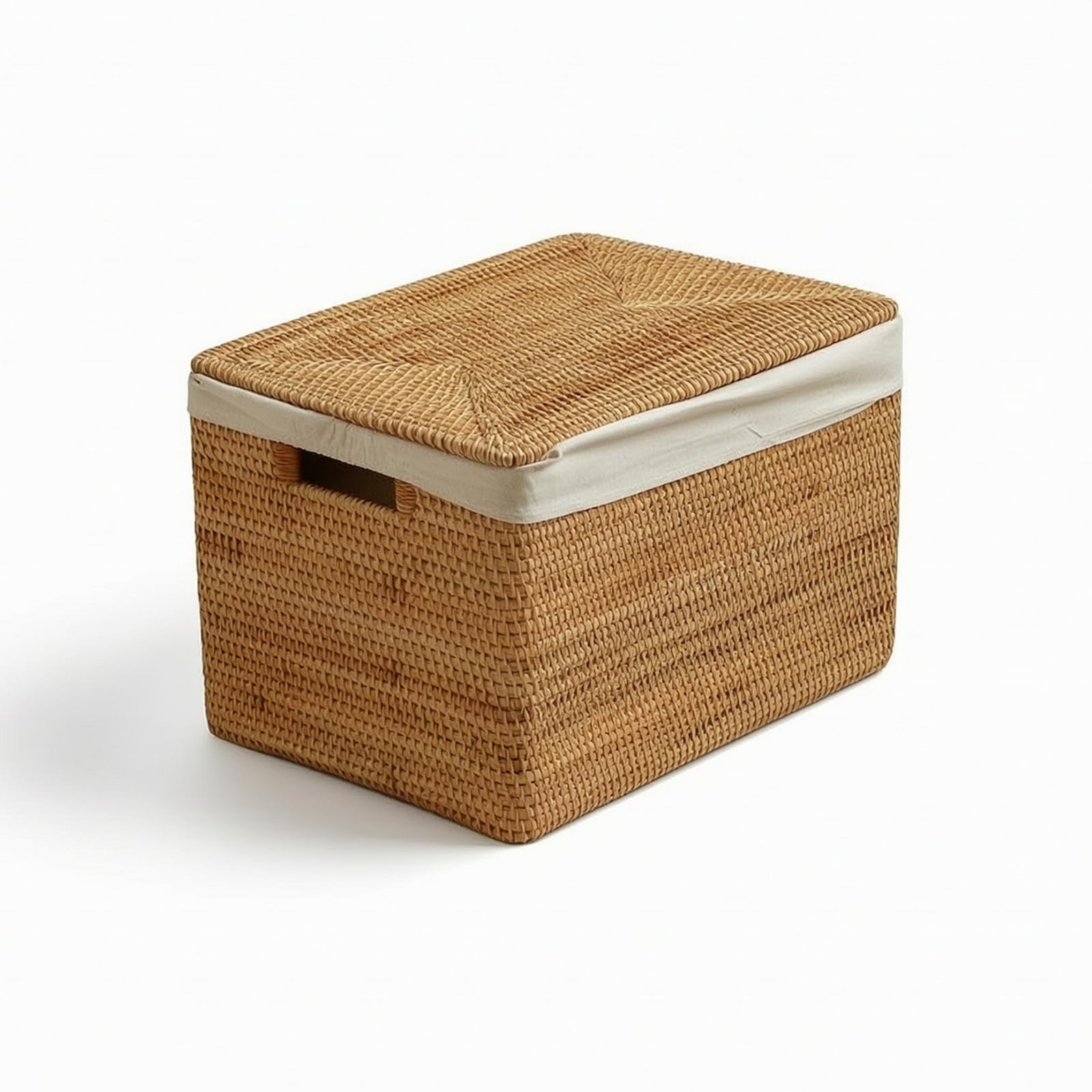 Handwoven Rattan Storage Basket with Lid & Handles