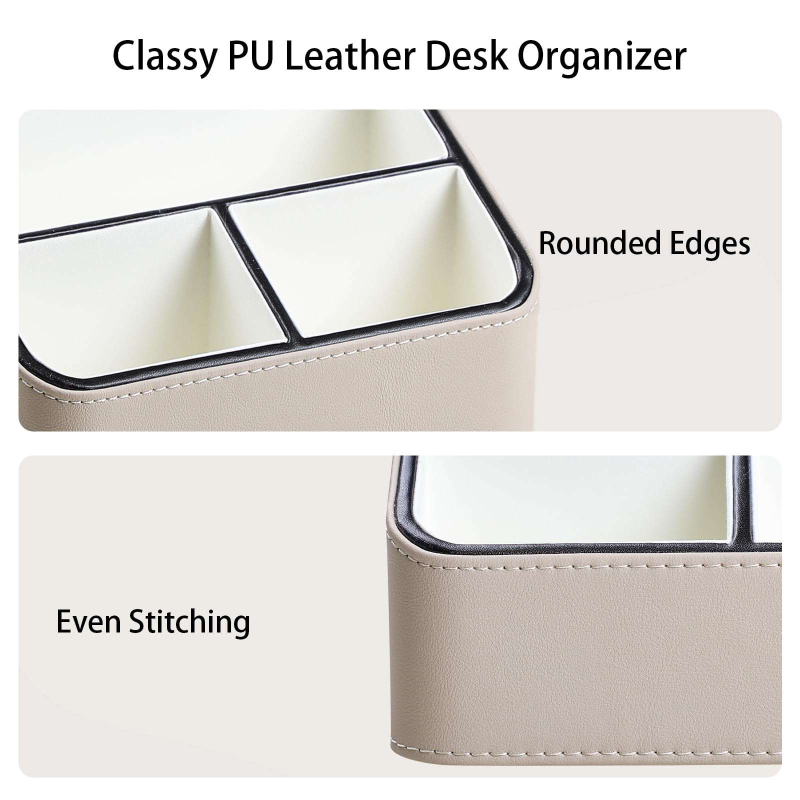 PU Leather Remote Control Holder, Nightstand Organizer with 4 Compartments