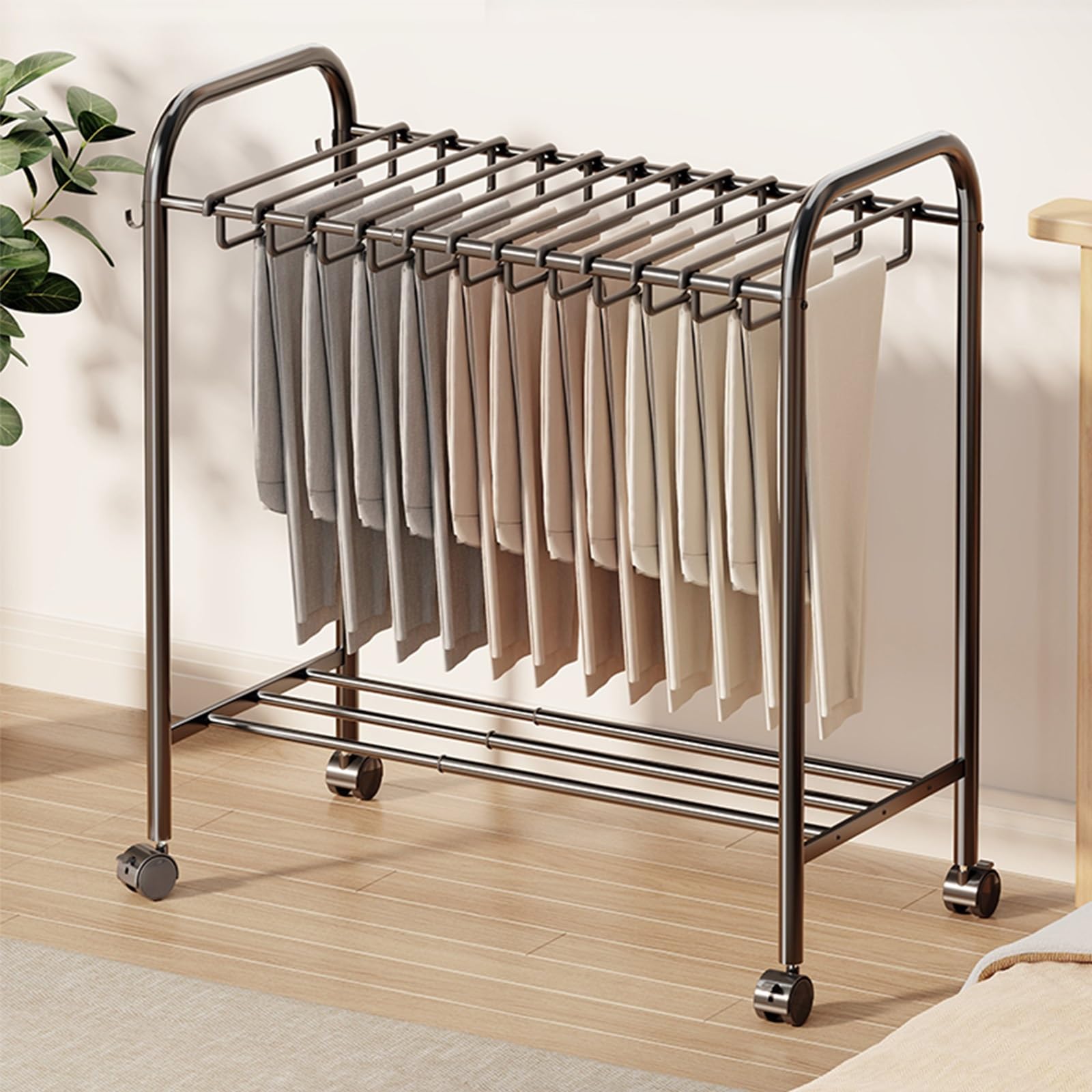 Rolling Floor Pants Hanger Rack with 24 Hangers