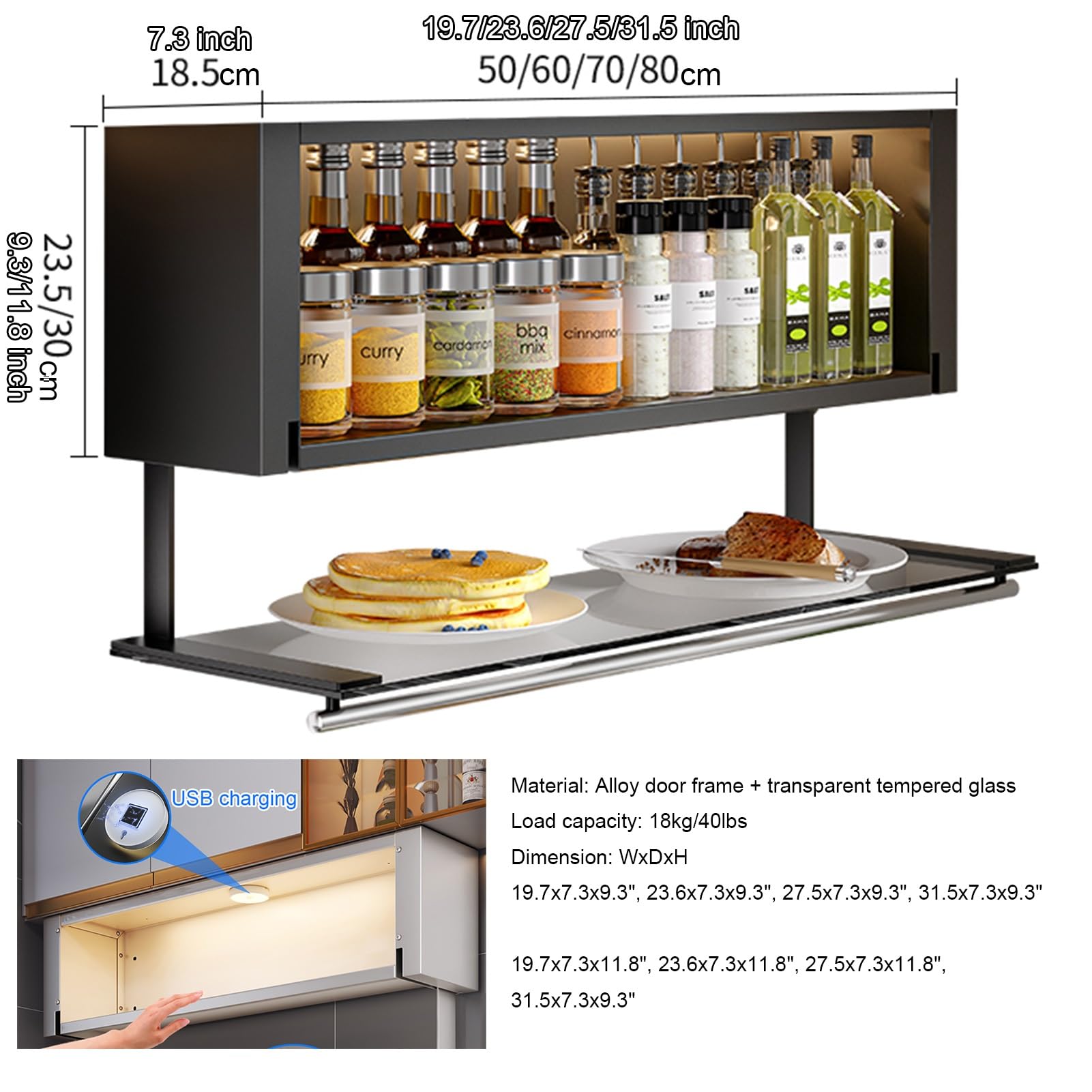 2-Tier Pull-Down Spice Rack with Sensor Light