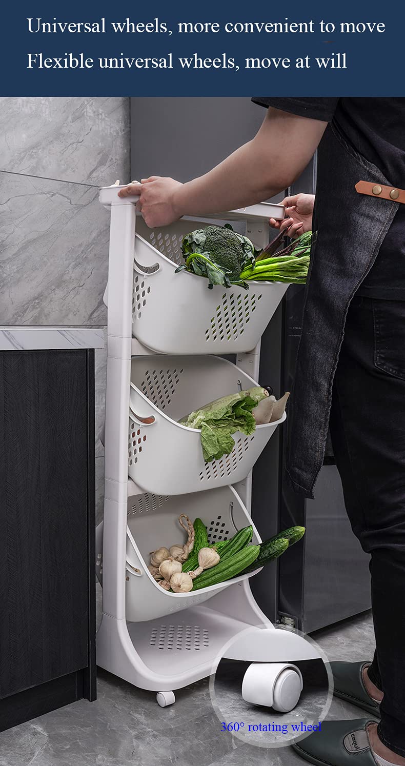 3-Tier Rolling Utility Storage Cart with Rotating Baskets