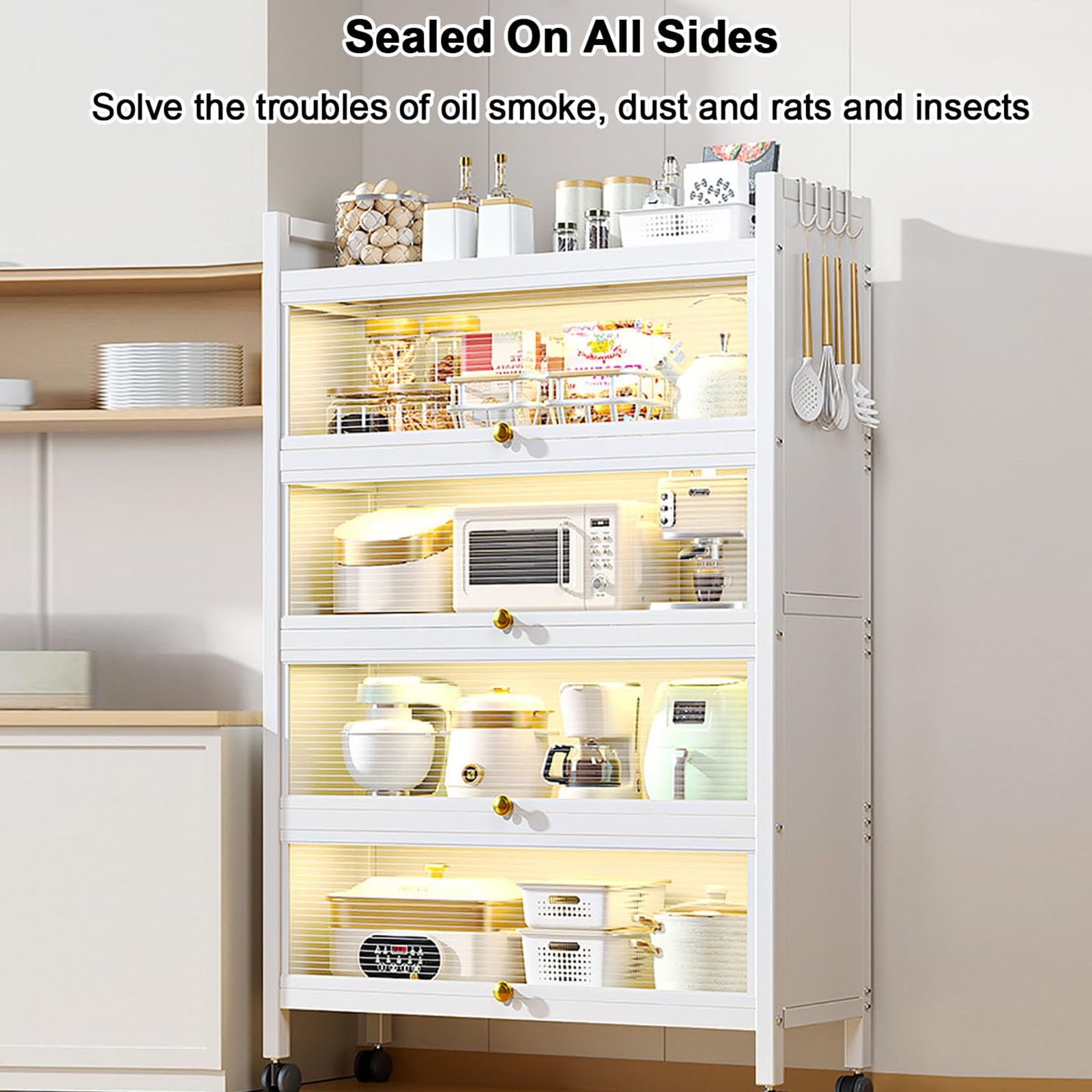 4-Tier Microwave Stand with Flip-Door Storage