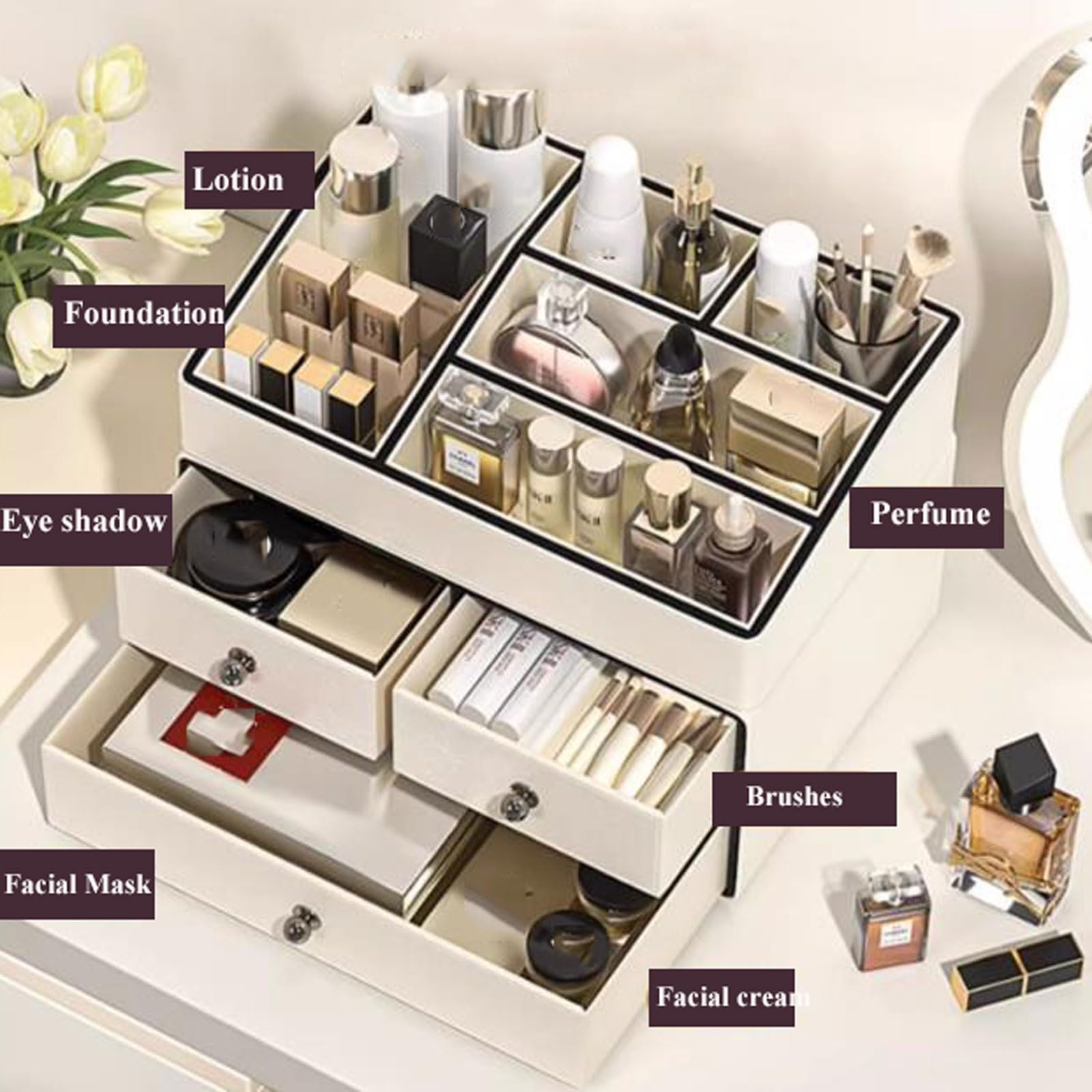 Makeup & Skincare Organizer with 3 Drawers and 5 Compartments