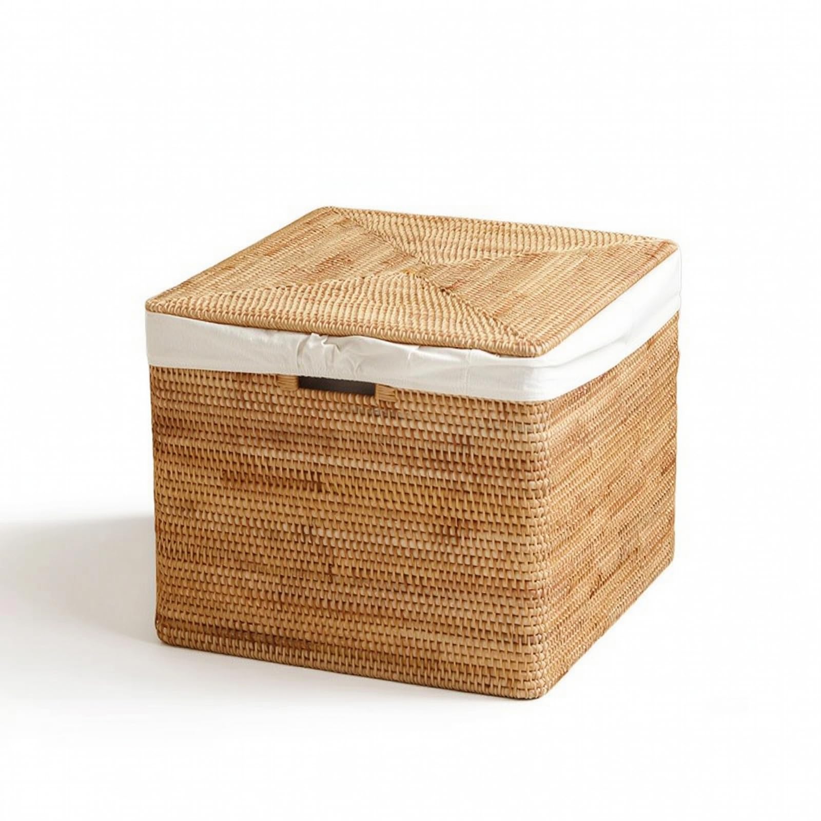 Handwoven Rattan Storage Basket with Lid & Handles