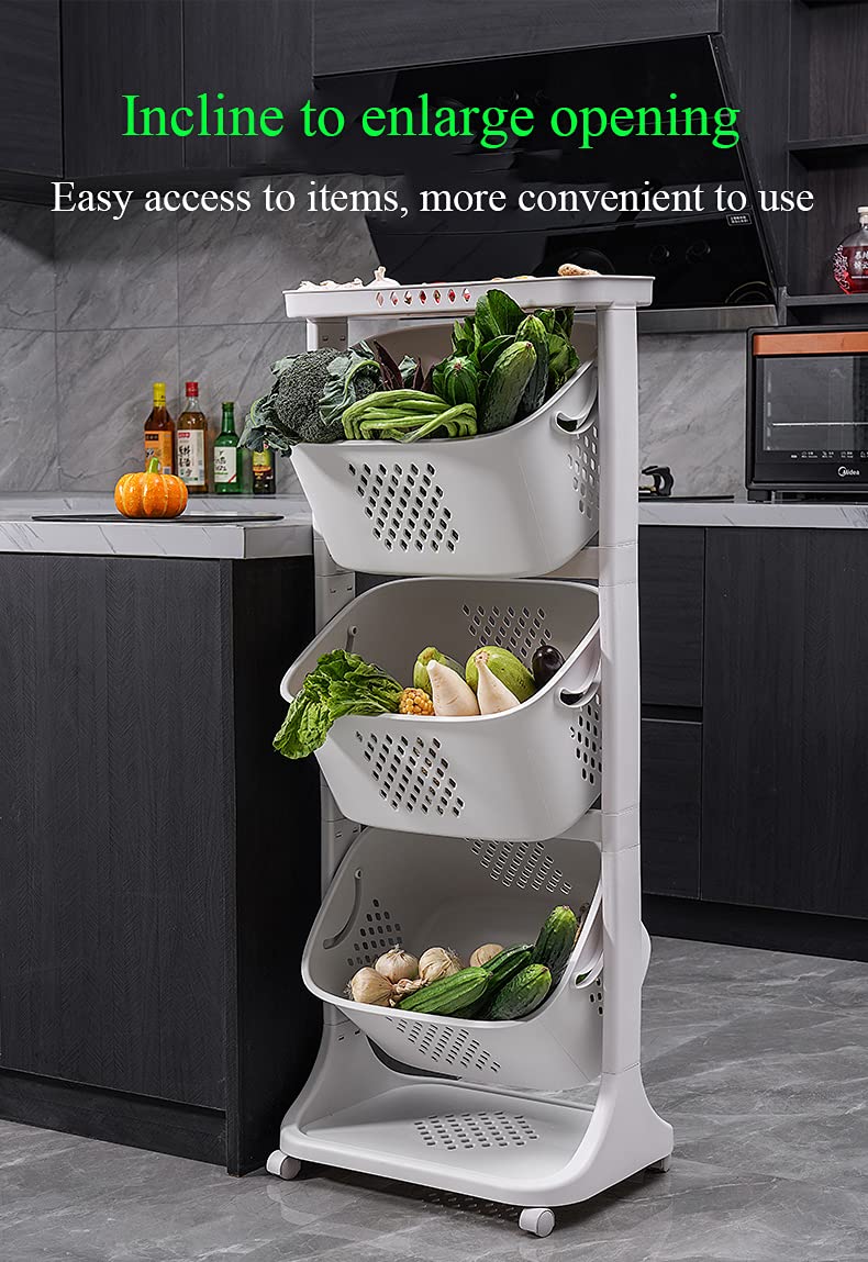 3-Tier Rolling Utility Storage Cart with Rotating Baskets