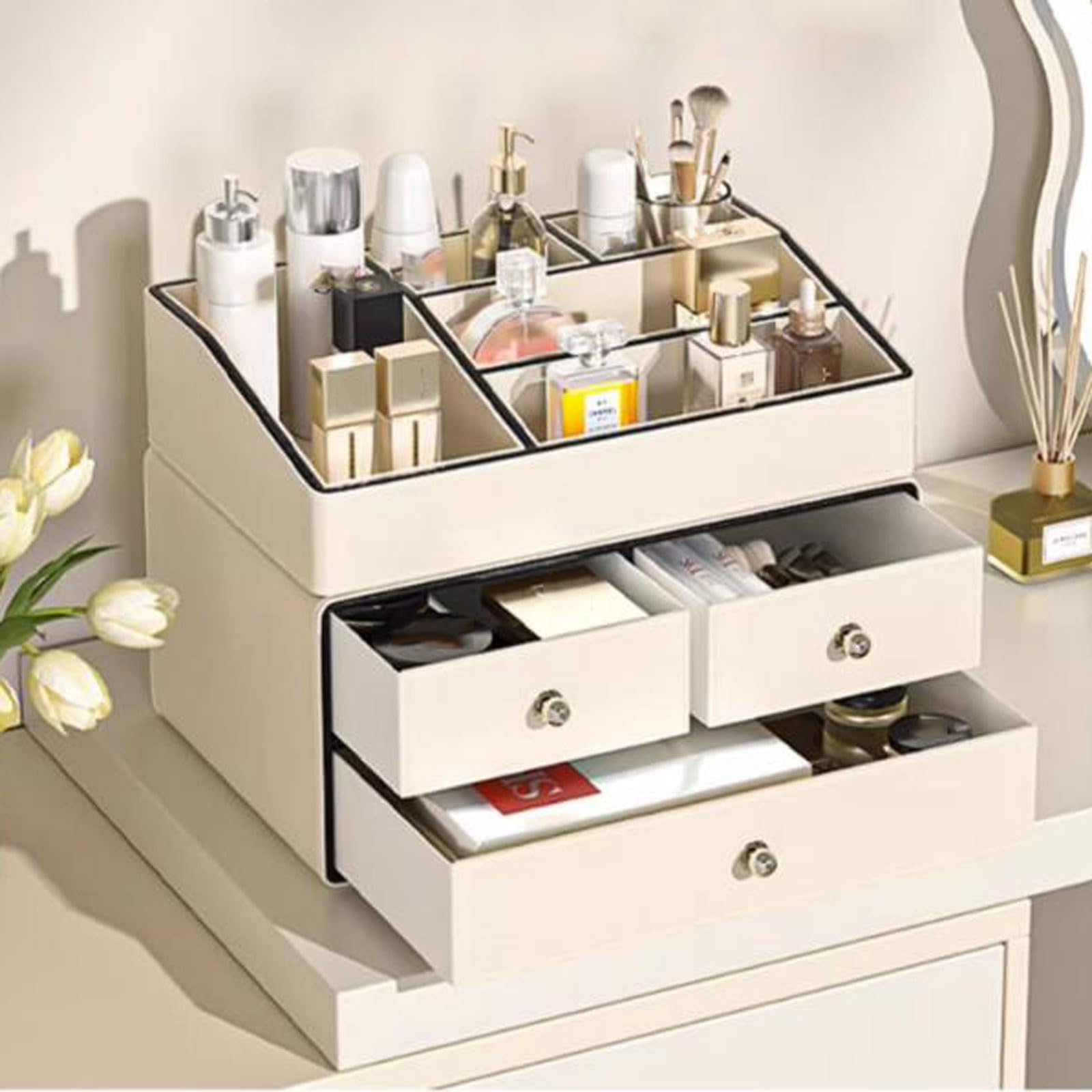 Makeup & Skincare Organizer with 3 Drawers and 5 Compartments