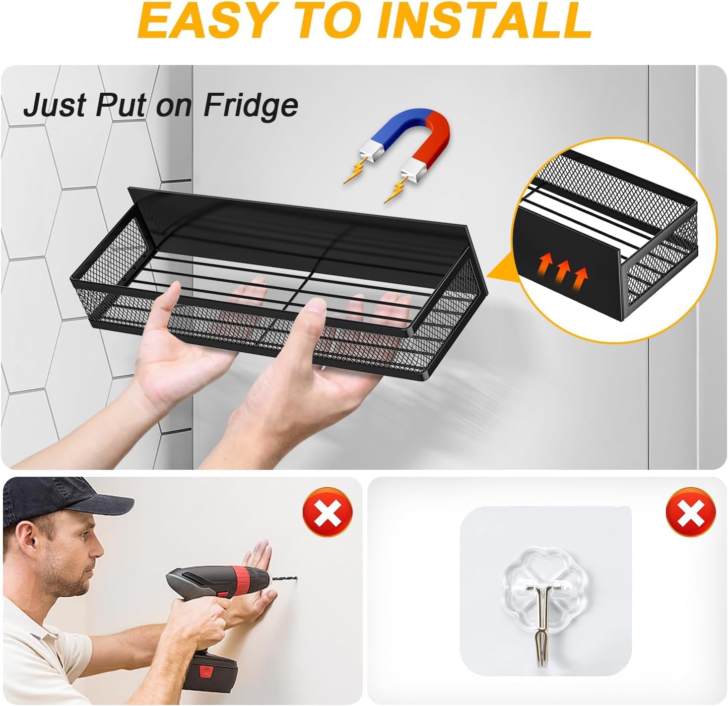 Magnetic Spice Racks with Hooks – 3 Piece Set