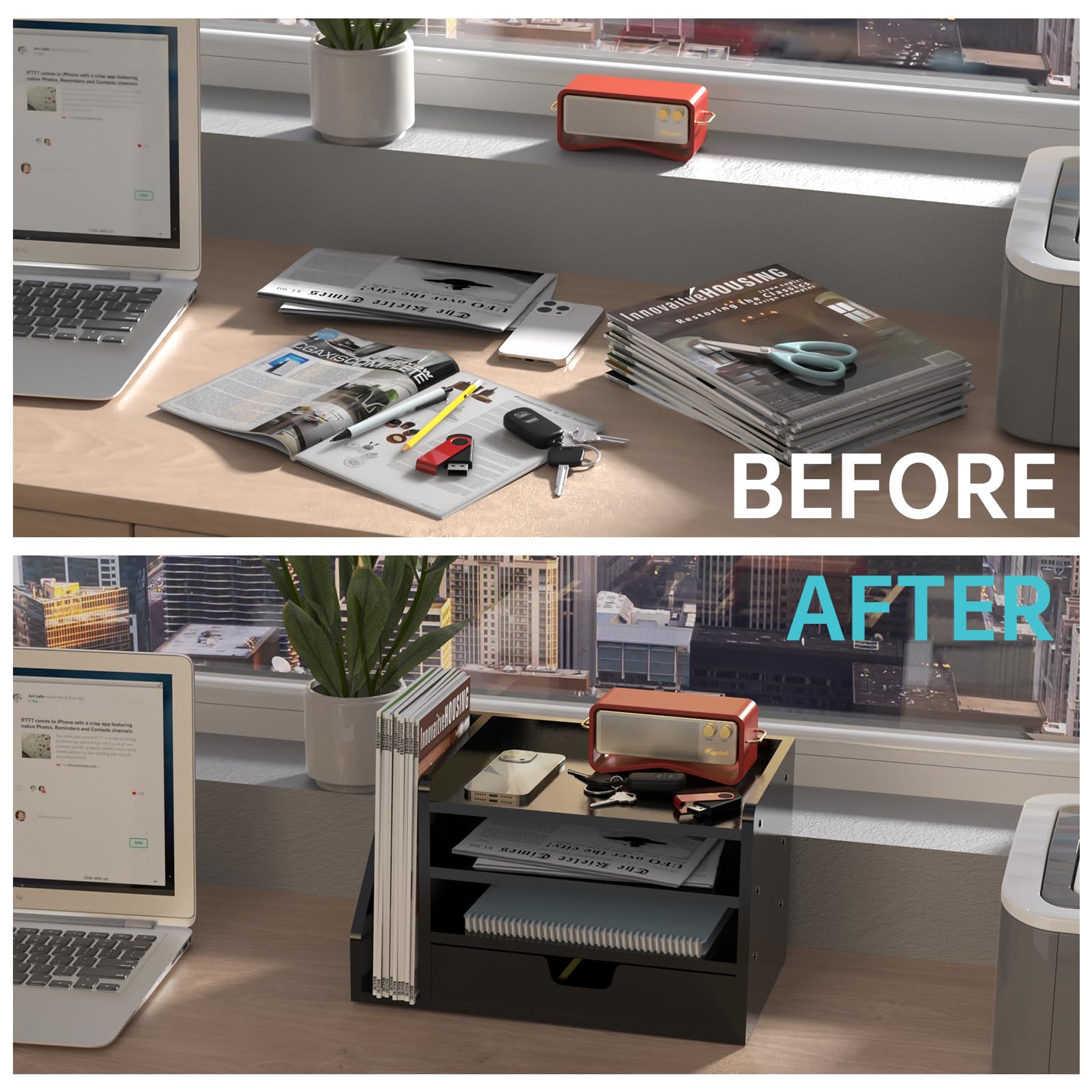 NiOffice Wood Desk File Organizer