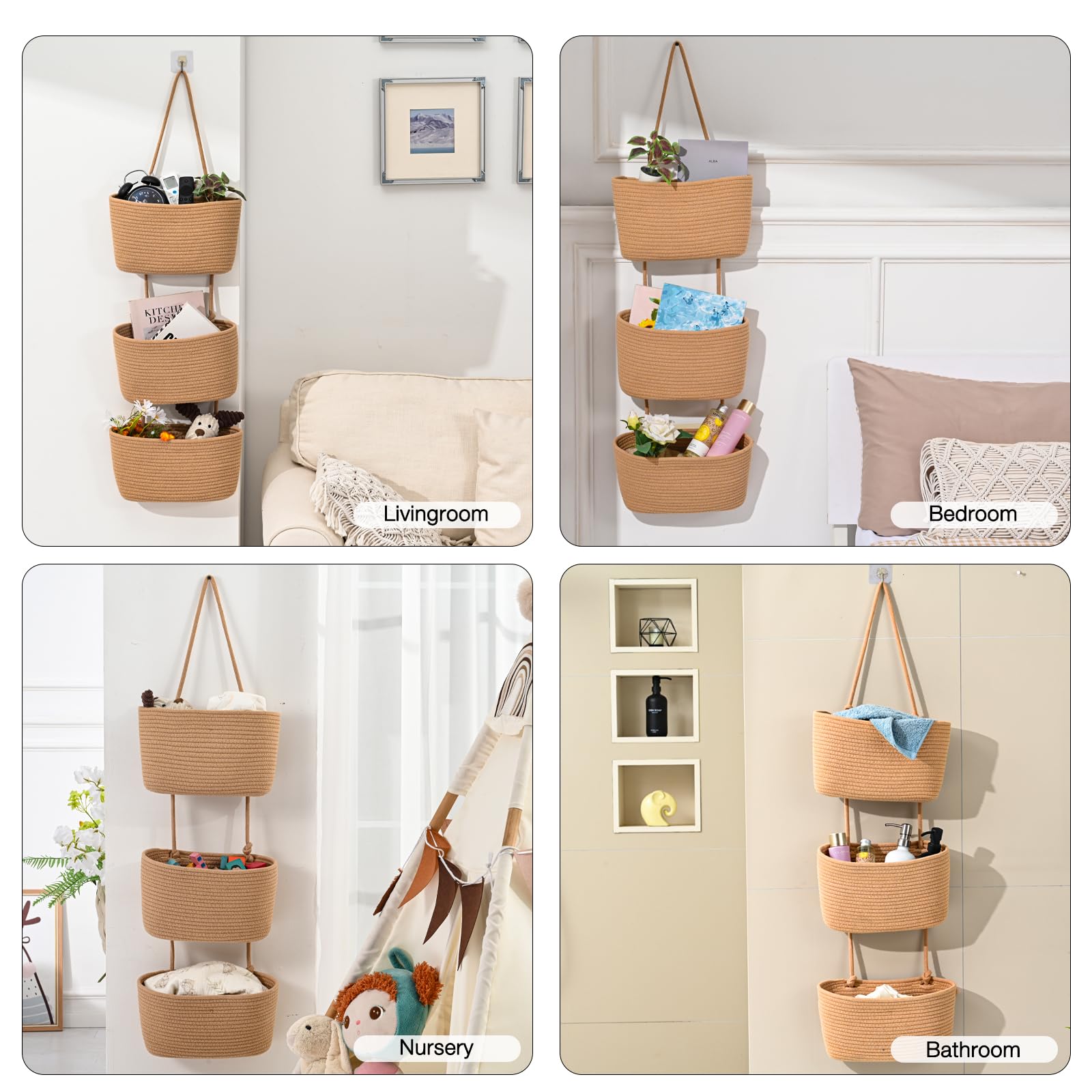 ICERZCZ 3-Tier Hanging Baskets for Organizing Nursery Decor Organization