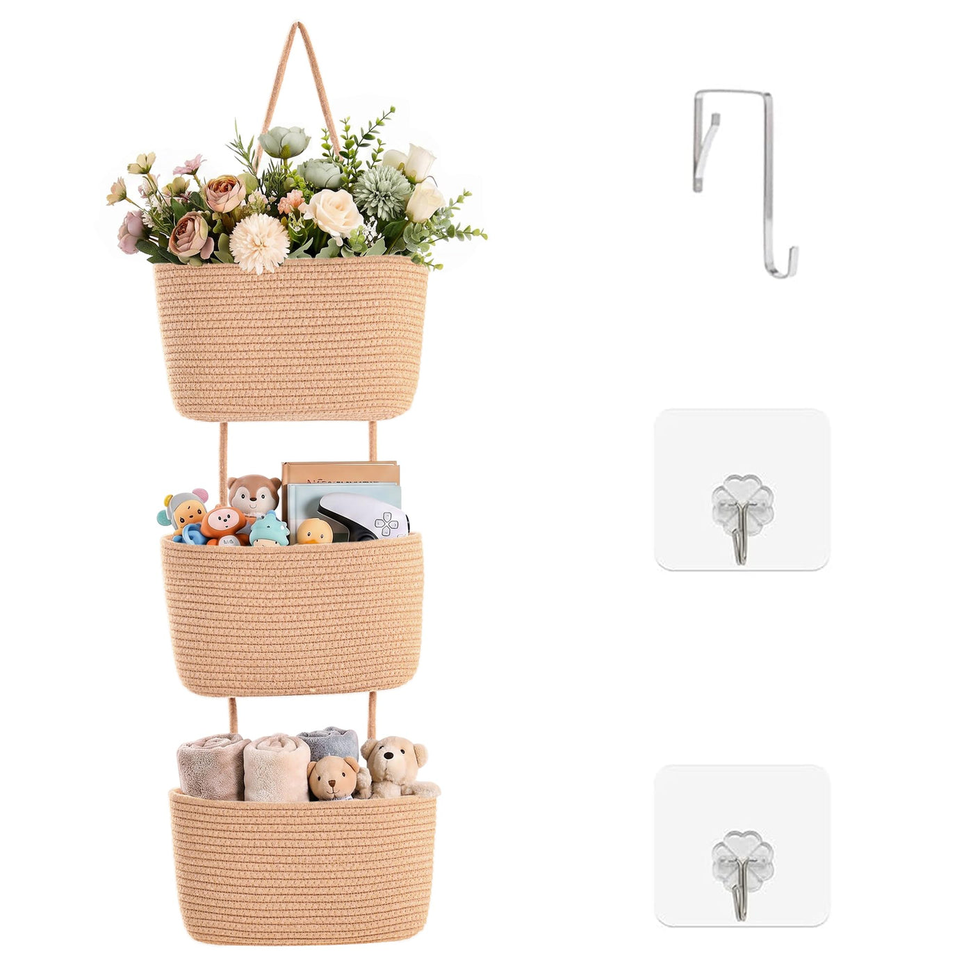 ICERZCZ 3-Tier Hanging Baskets for Organizing Nursery Decor Organization