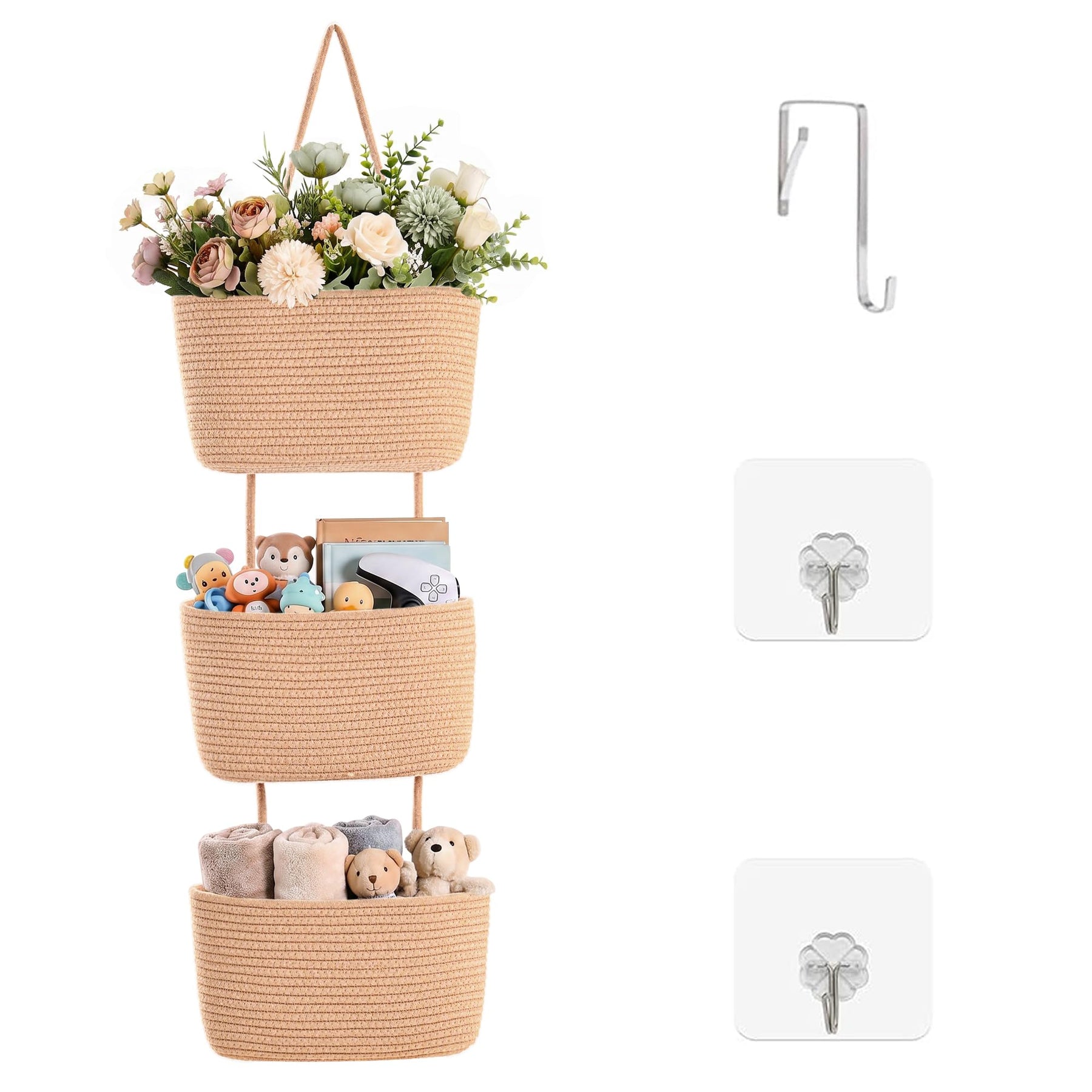 ICERZCZ 3-Tier Hanging Baskets for Organizing Nursery Decor Organization