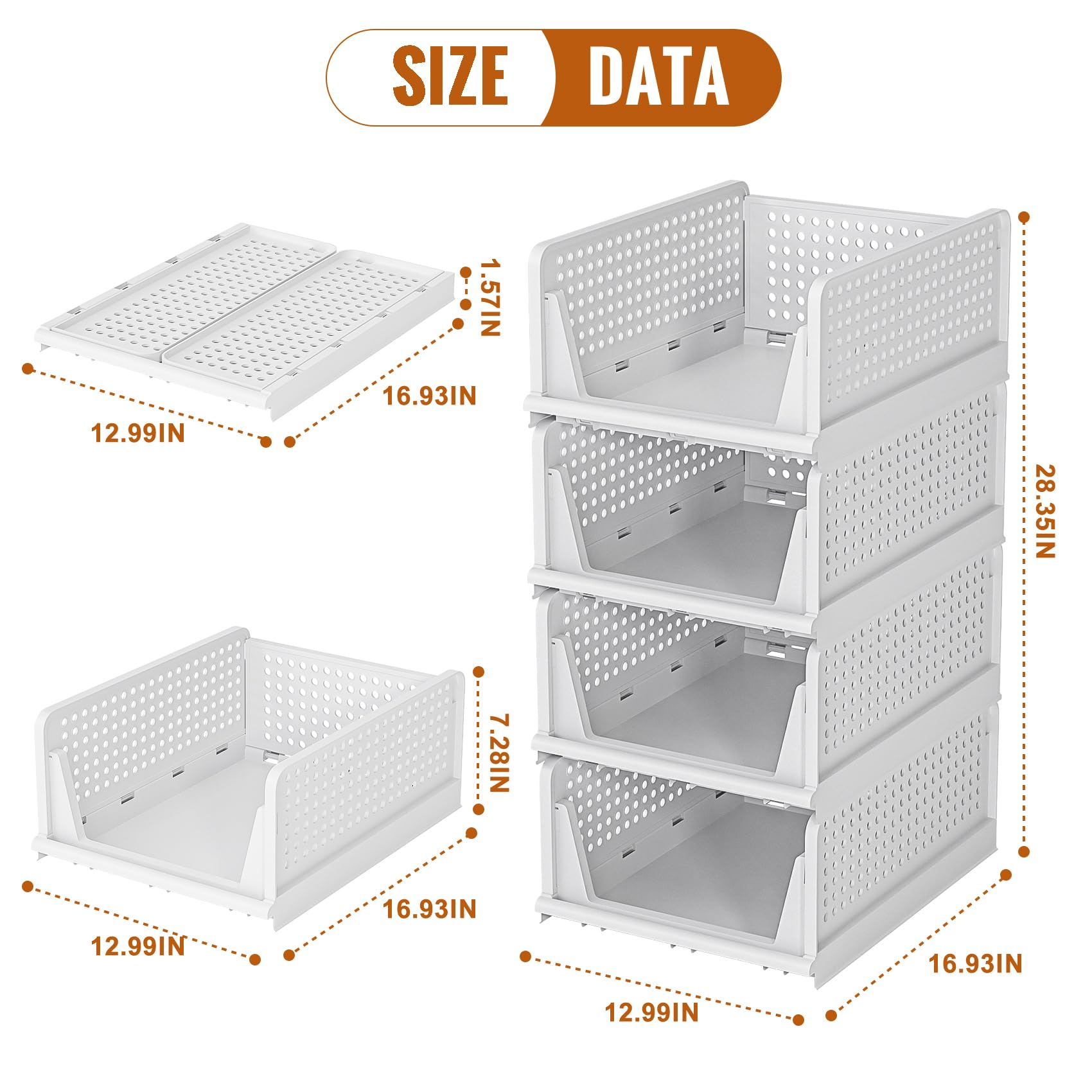 Stackable Pull-Out Closet Storage Drawers – 4 Pack