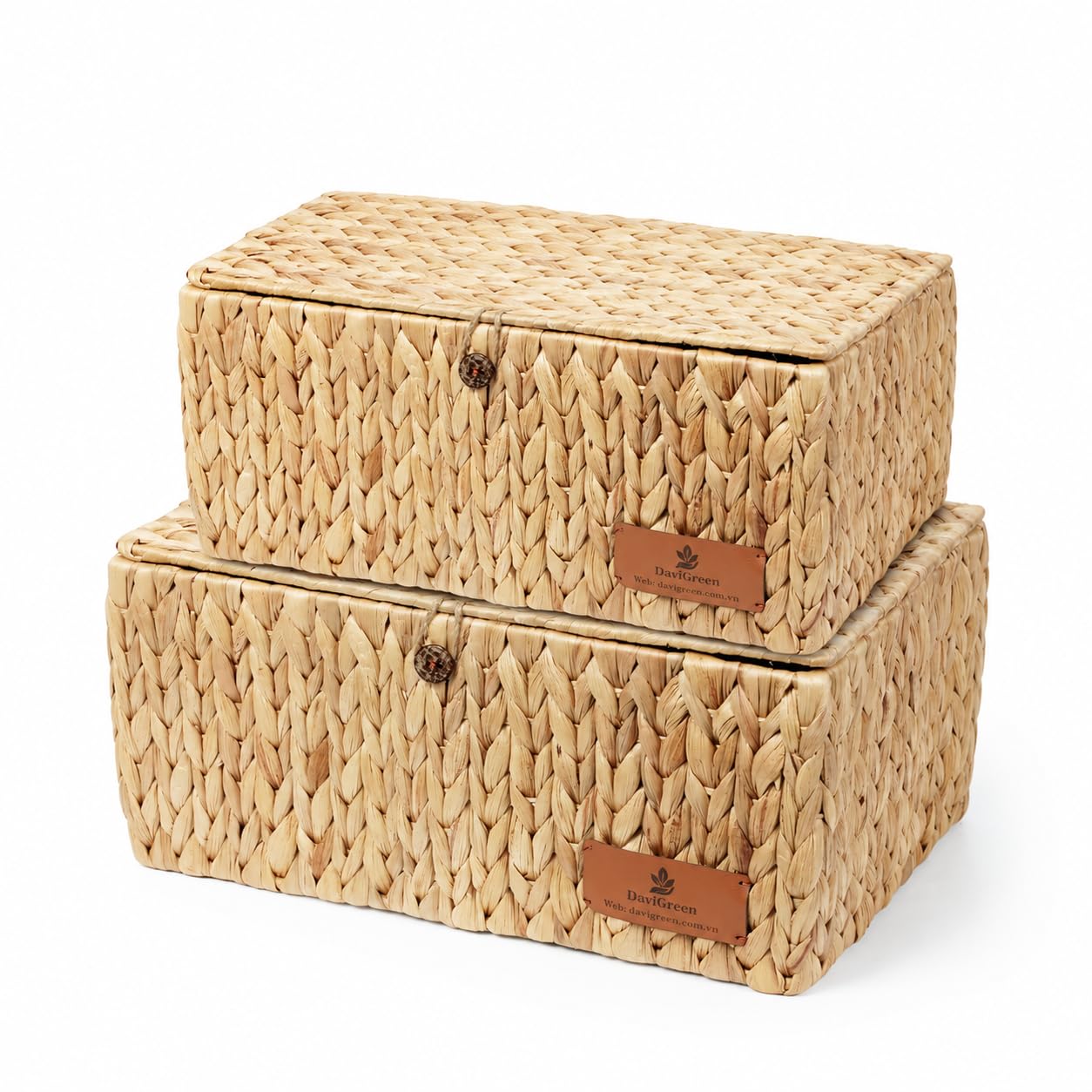 Woven Water Hyacinth Storage Baskets with Lids – 3 Piece Set