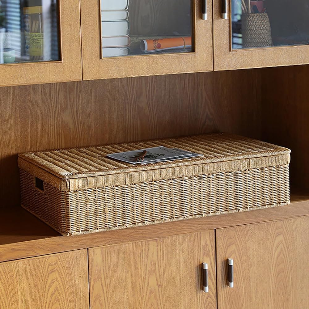 Rectangular Rattan Storage Basket with Lid