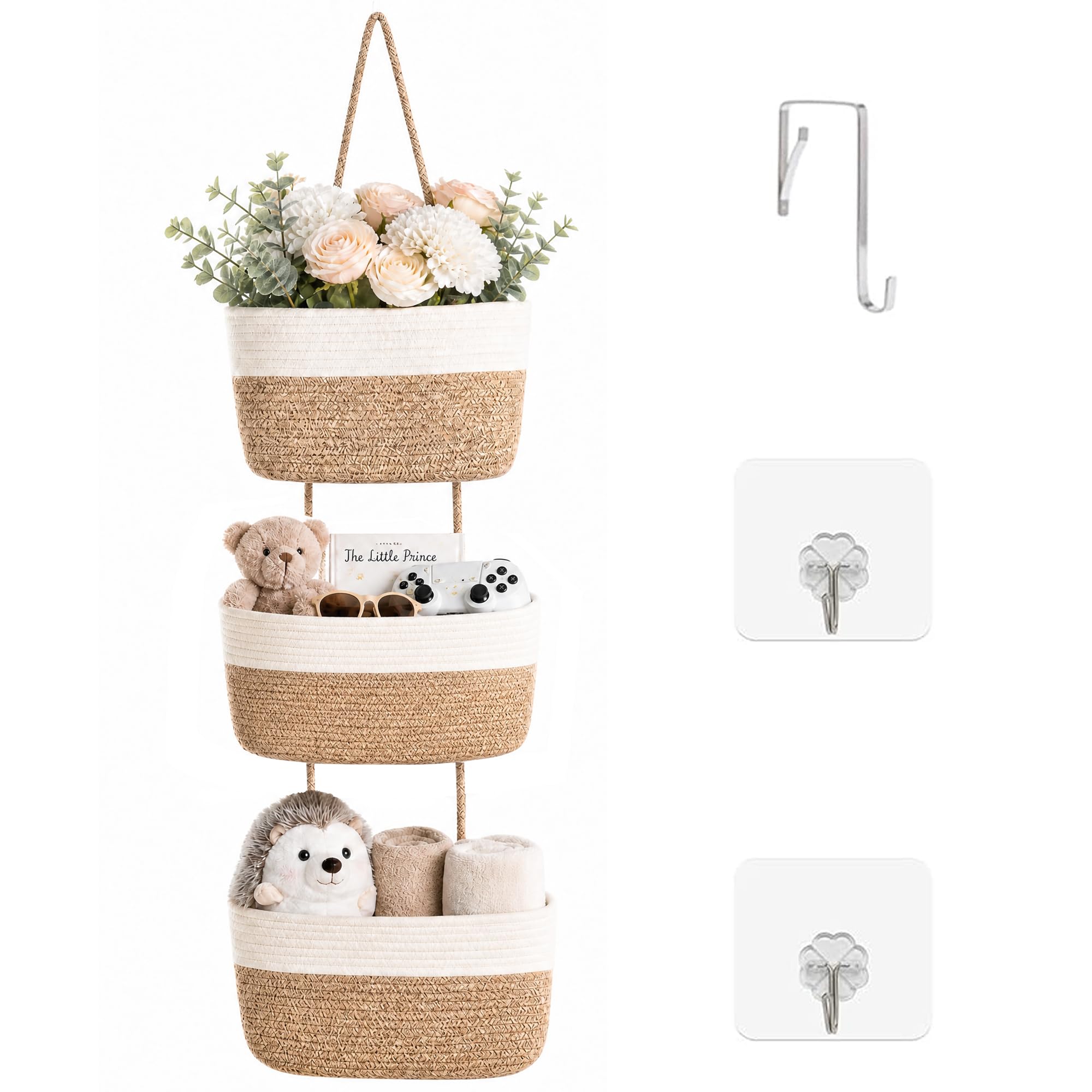 ICERZCZ 3-Tier Hanging Baskets for Organizing Nursery Decor Organization