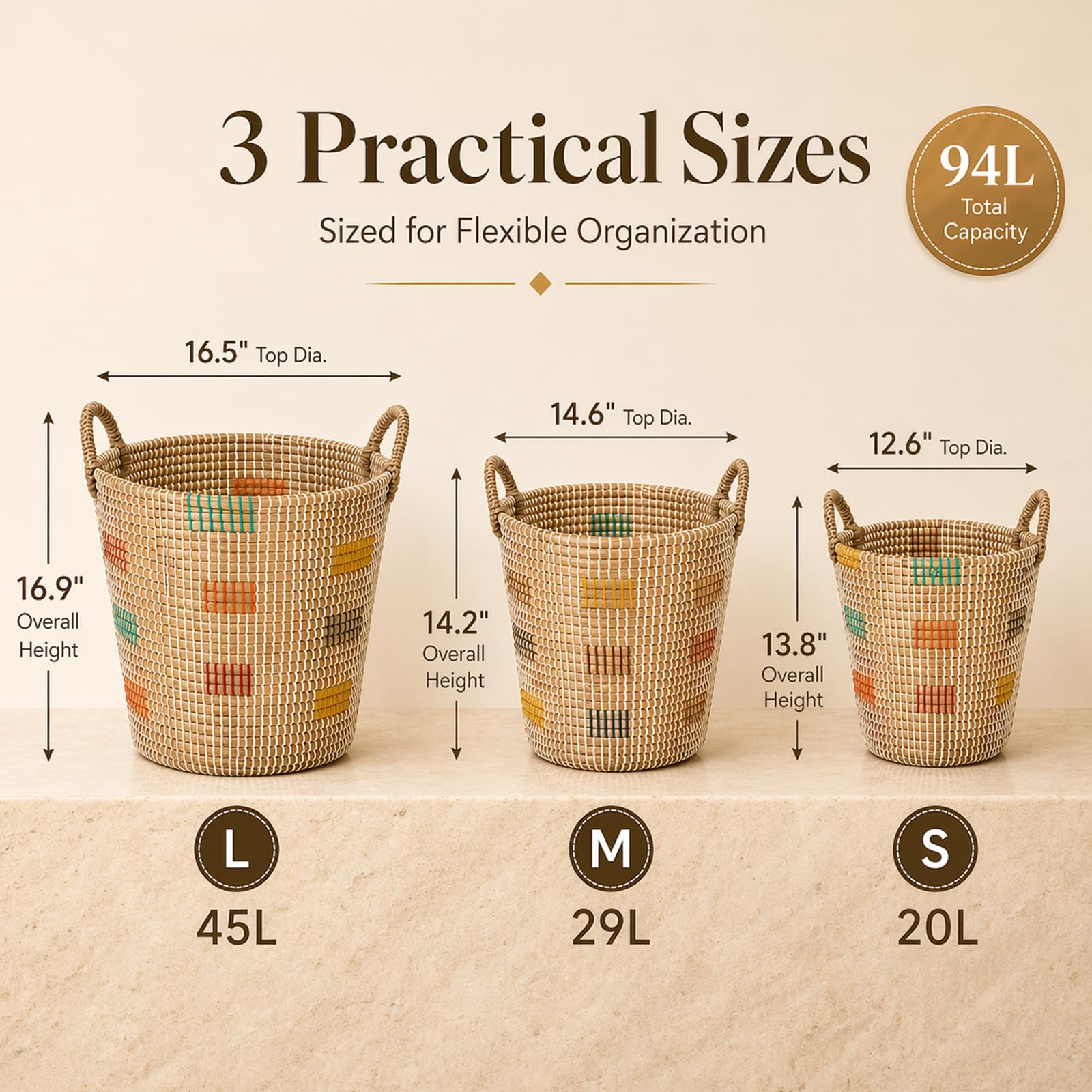 Handwoven Seagrass Storage Baskets with Handles