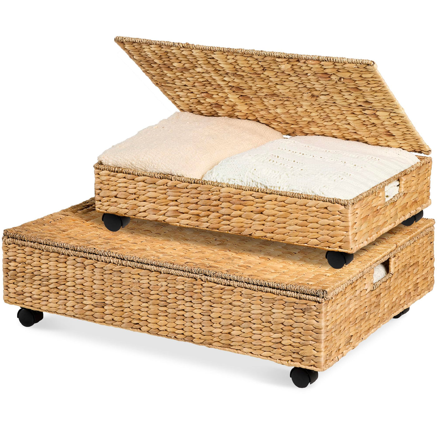 Handwoven Under-Bed Storage Baskets with Lids & Wheels – 2 Pack
