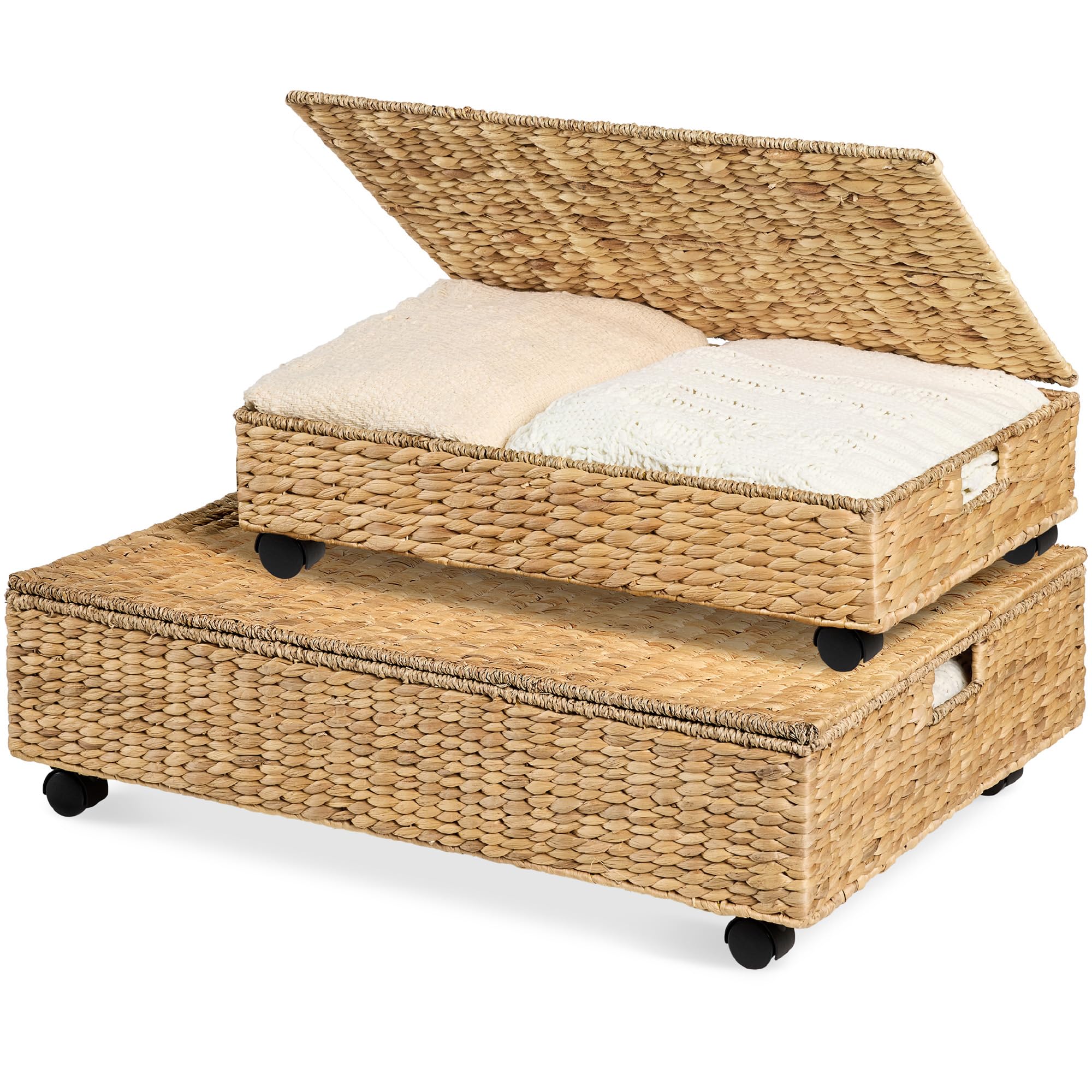 Handwoven Under-Bed Storage Baskets with Lids & Wheels – 2 Pack