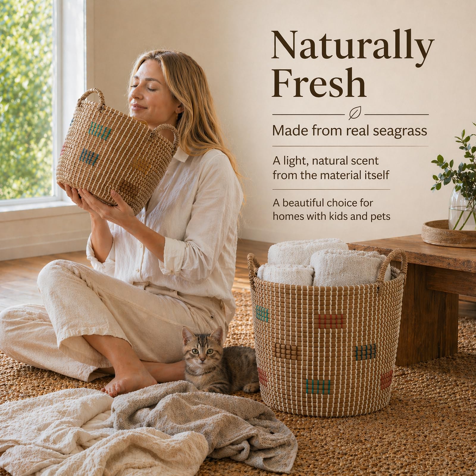 Handwoven Seagrass Storage Baskets with Handles