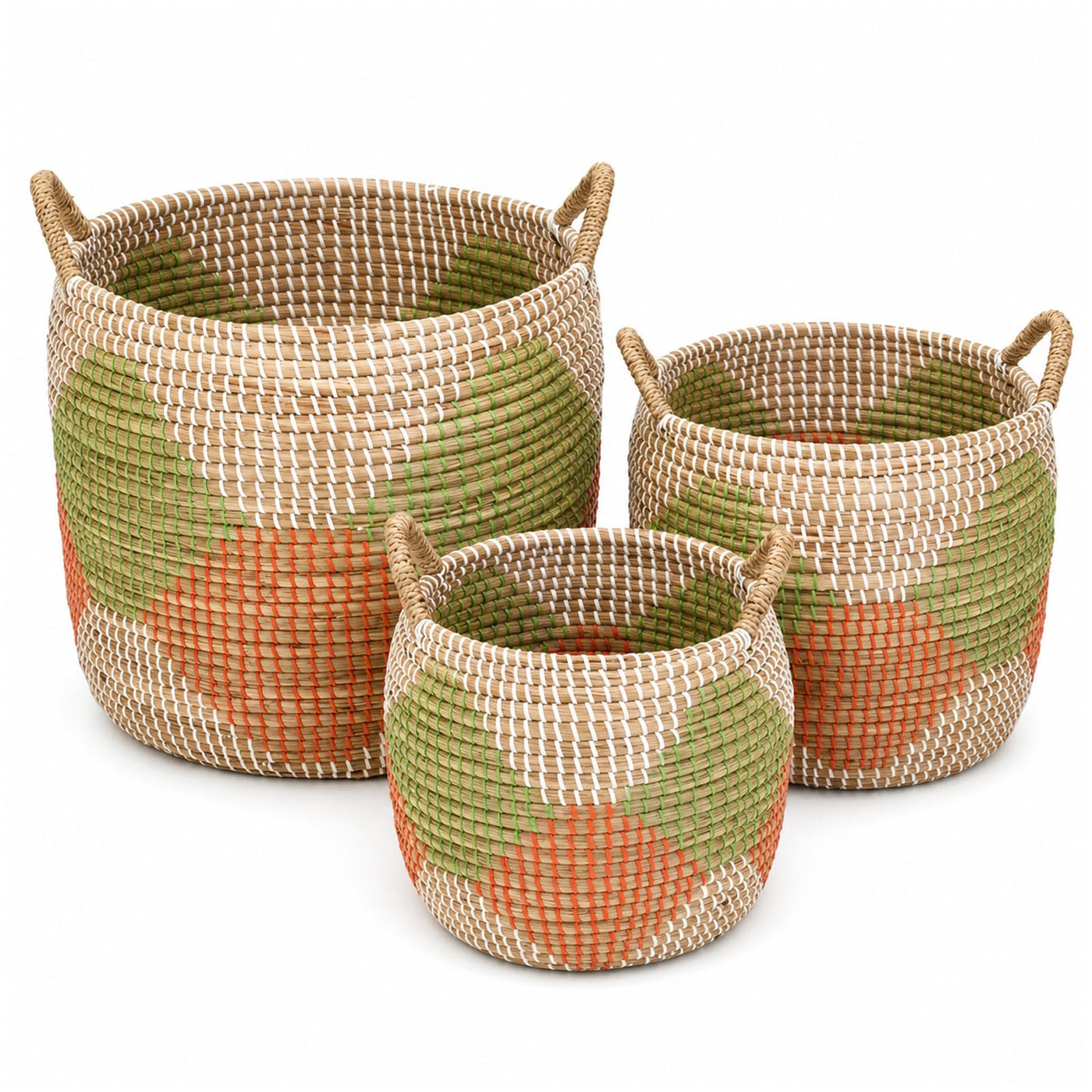 Handwoven Seagrass Storage Baskets with Handles – 3 Piece Set