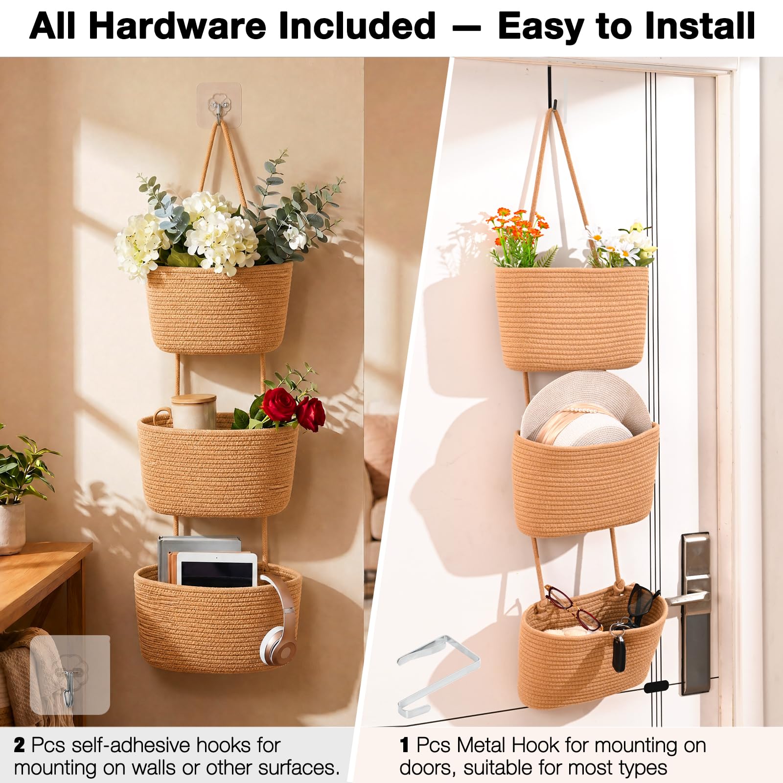 ICERZCZ 3-Tier Hanging Baskets for Organizing Nursery Decor Organization