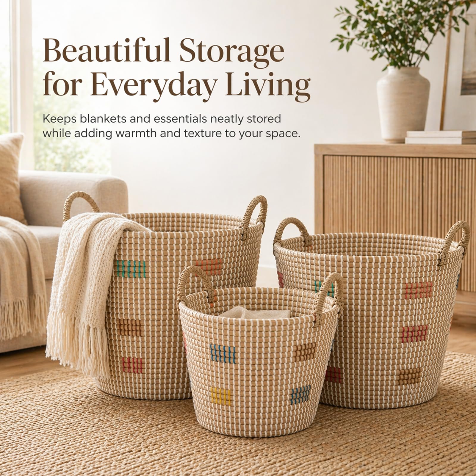 Handwoven Seagrass Storage Baskets with Handles
