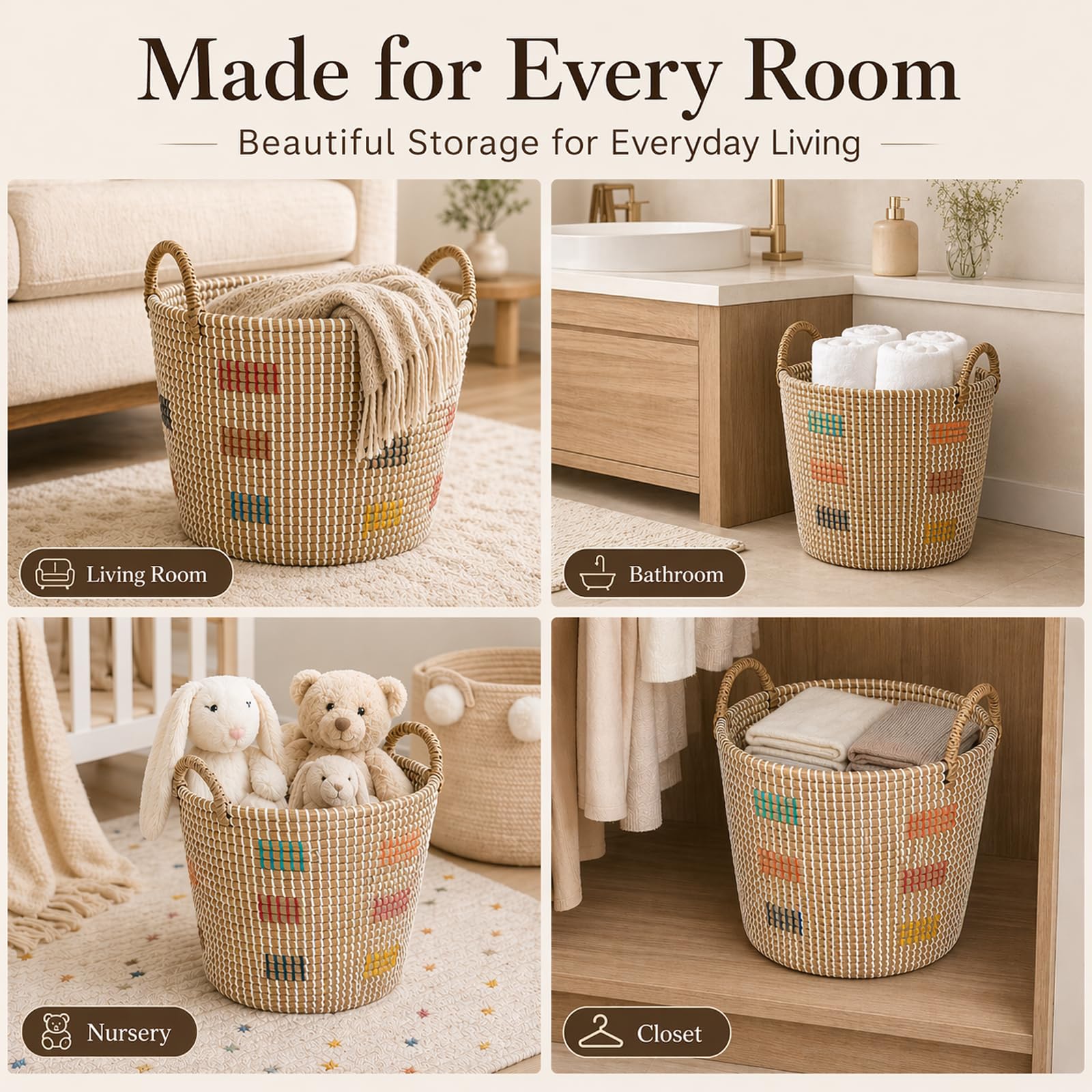 Handwoven Seagrass Storage Baskets with Handles