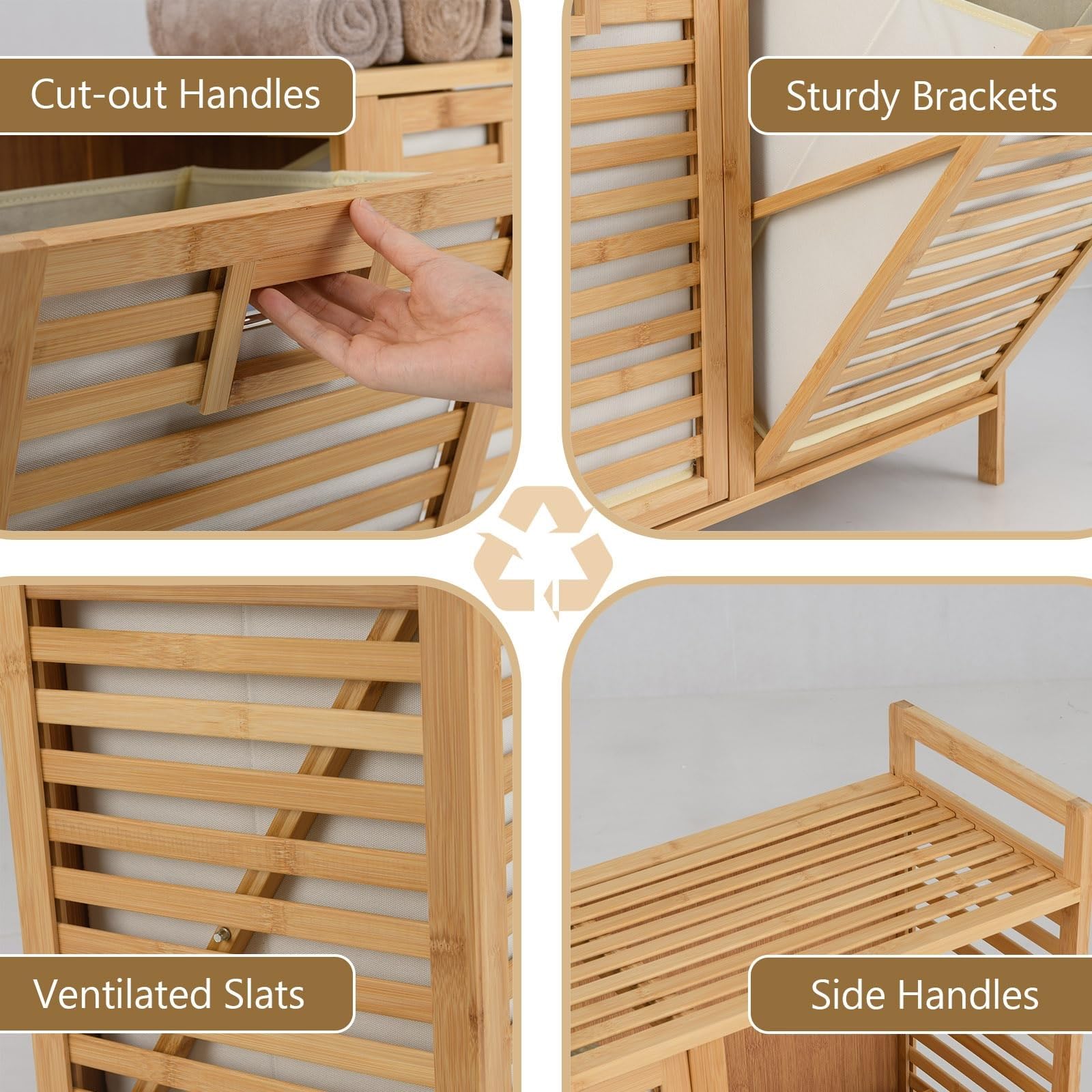 Bamboo Double Tilt-Out Laundry Hamper with Shelf
