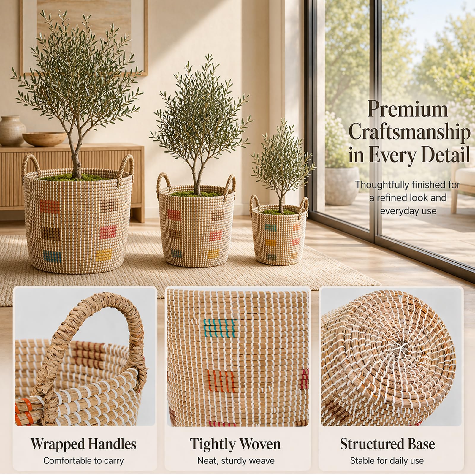 Handwoven Seagrass Storage Baskets with Handles