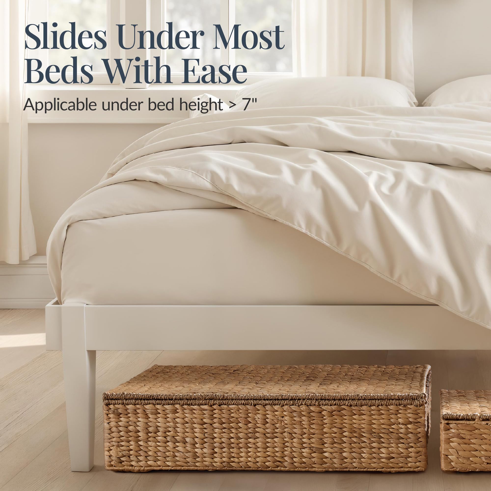 Handwoven Under-Bed Storage Baskets with Lids & Wheels – 2 Pack