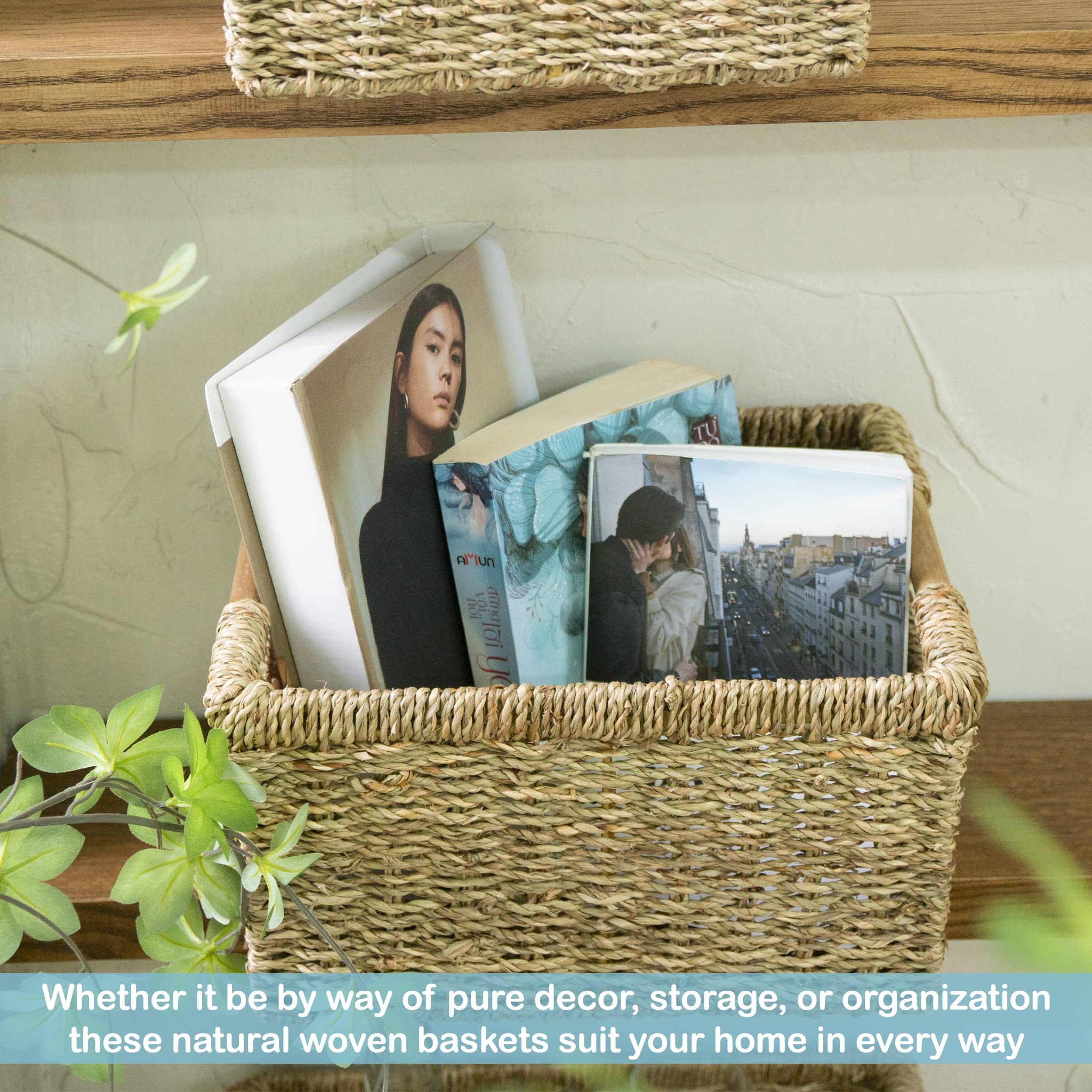 Woven Water Hyacinth Storage Basket with Wooden Handles