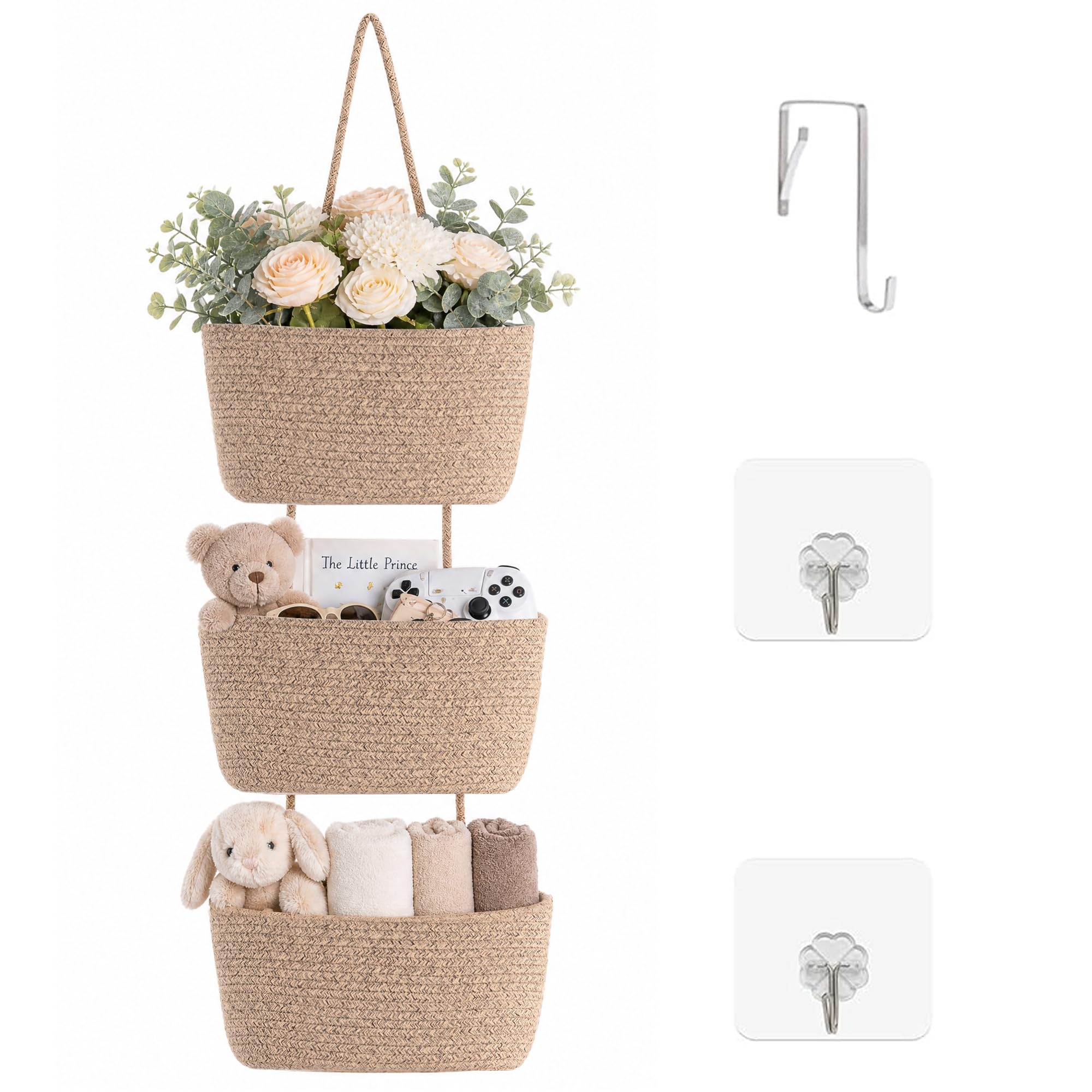 ICERZCZ 3-Tier Hanging Baskets for Organizing Nursery Decor Organization