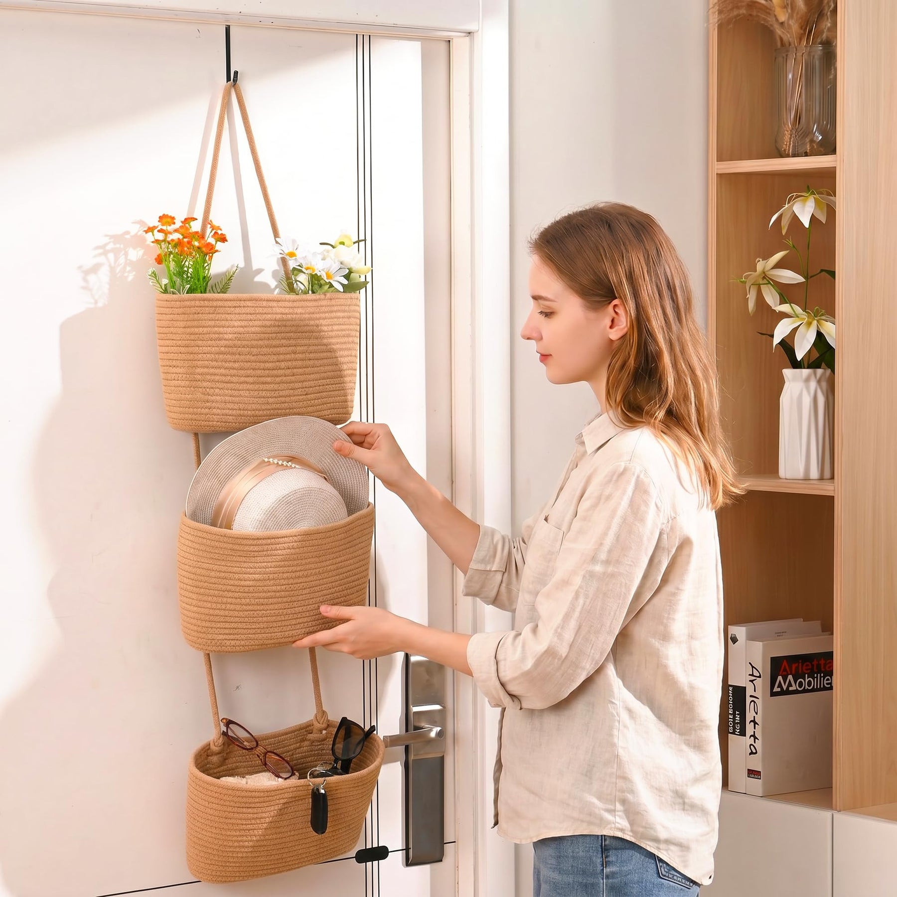 ICERZCZ 3-Tier Hanging Baskets for Organizing Nursery Decor Organization