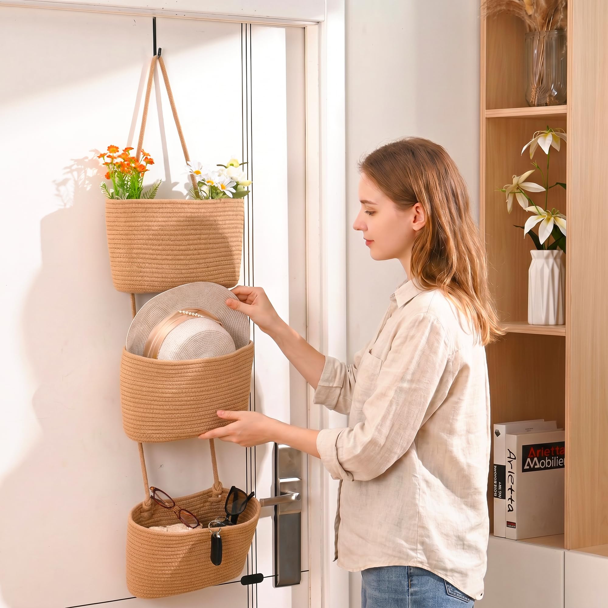 ICERZCZ 3-Tier Hanging Baskets for Organizing Nursery Decor Organization