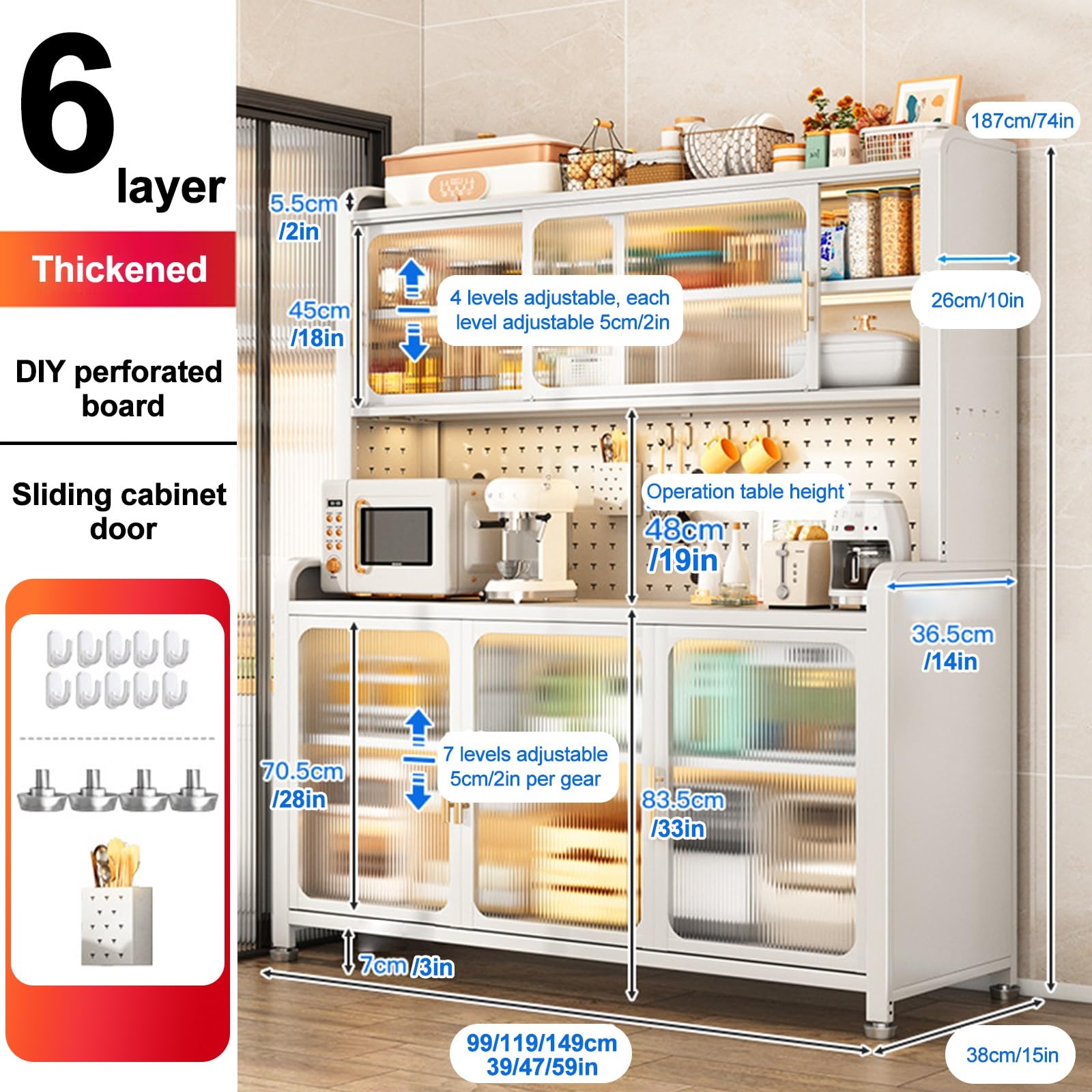 6-Tier Microwave Stand with Flip-Door Storage
