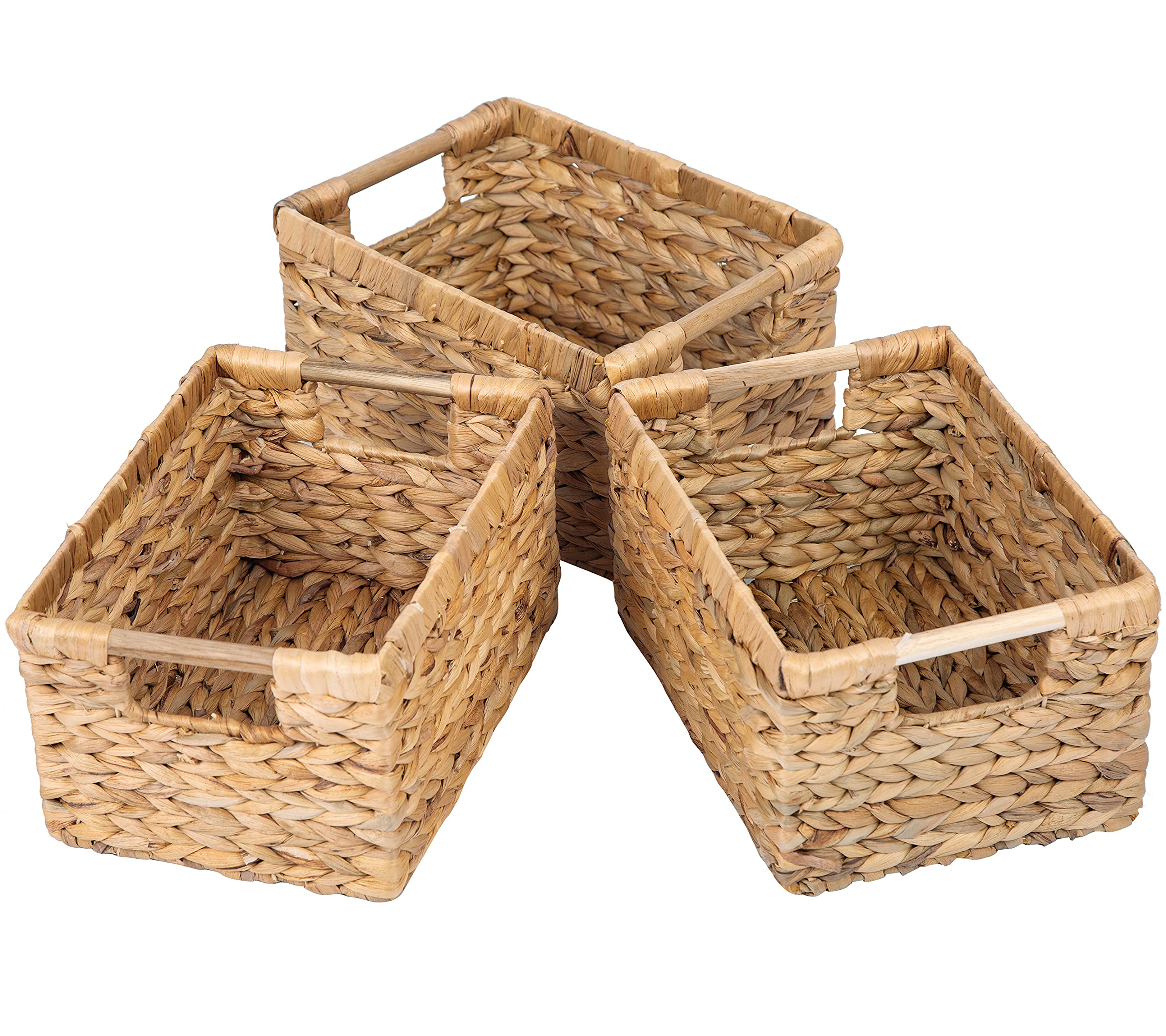Woven Water Hyacinth Storage Basket with Wooden Handles