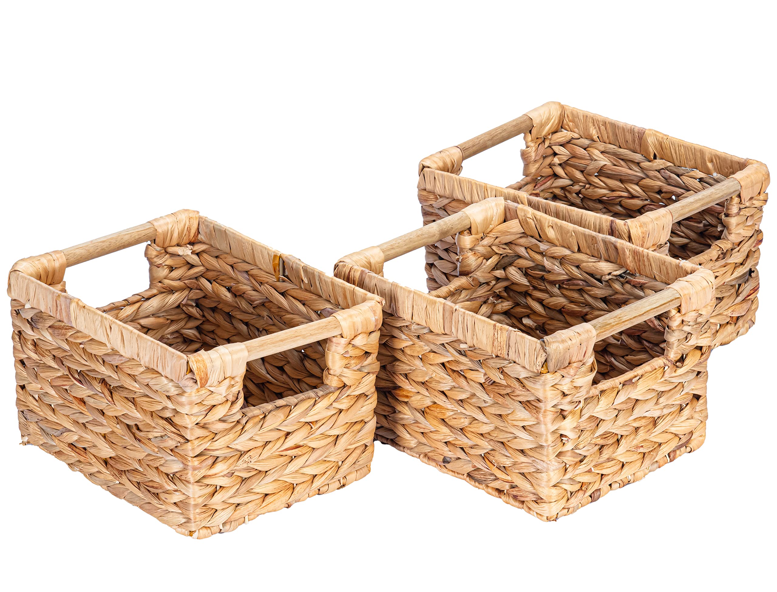 Woven Water Hyacinth Storage Basket with Wooden Handles