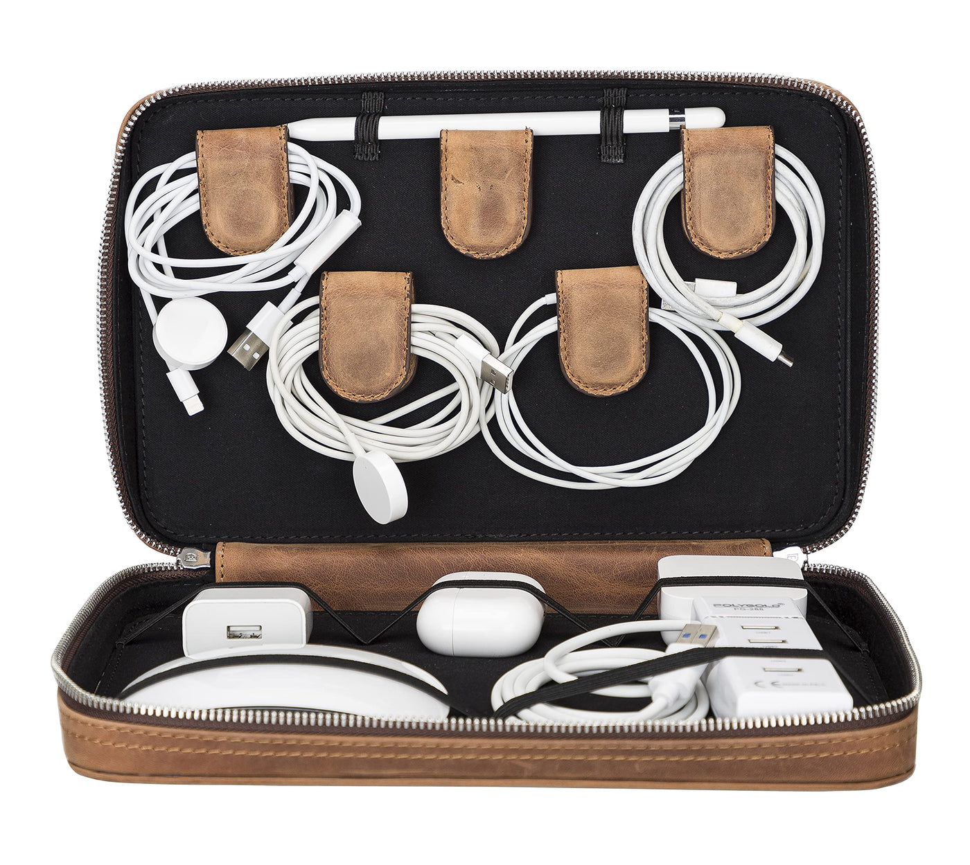 Leather Cable & Tech Accessories Organizer Case