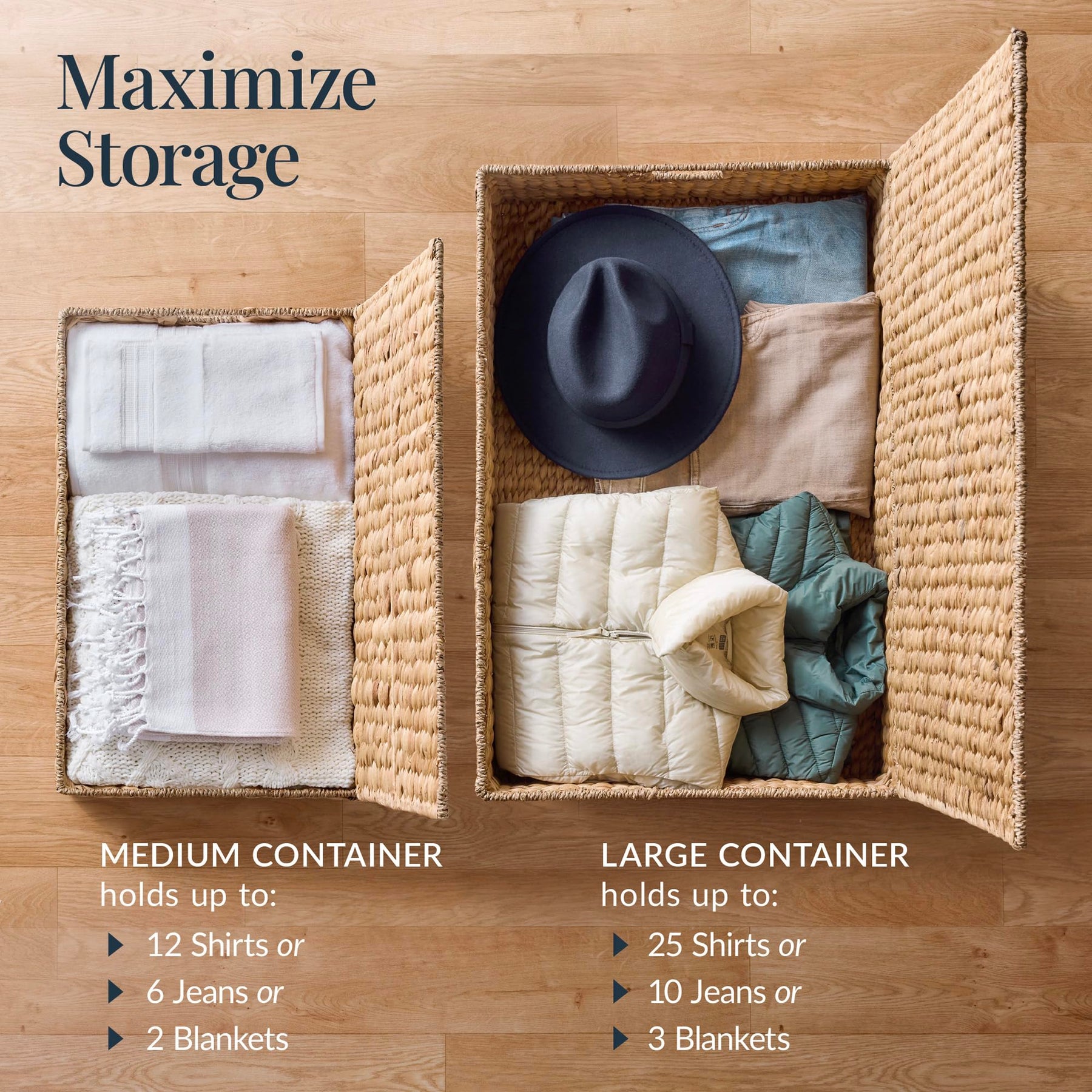 Handwoven Under-Bed Storage Baskets with Lids & Wheels – 2 Pack