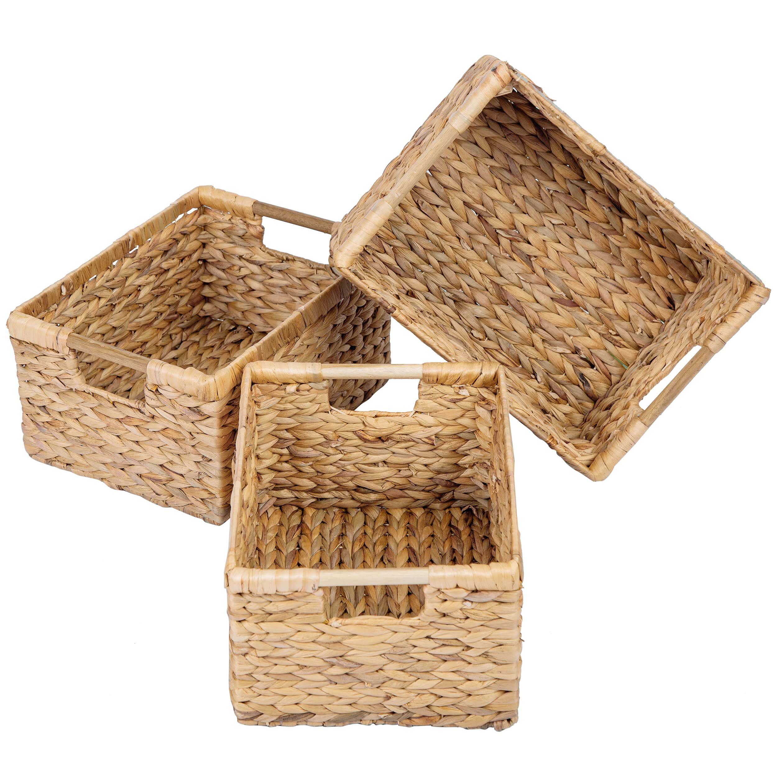 Woven Water Hyacinth Storage Basket with Wooden Handles