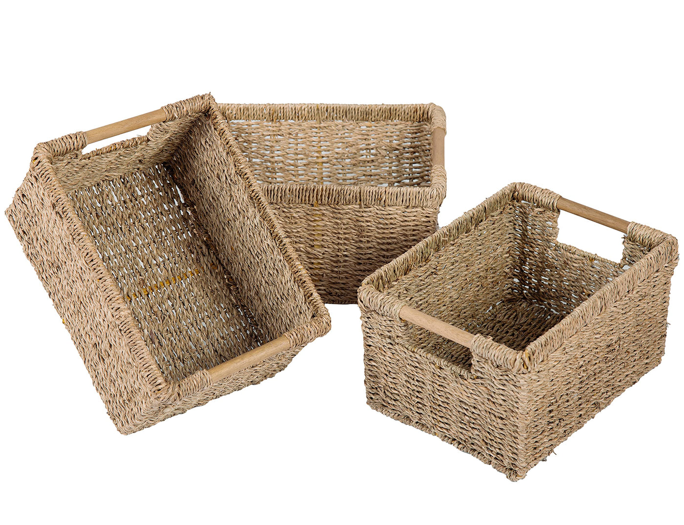 Woven Water Hyacinth Storage Basket with Wooden Handles